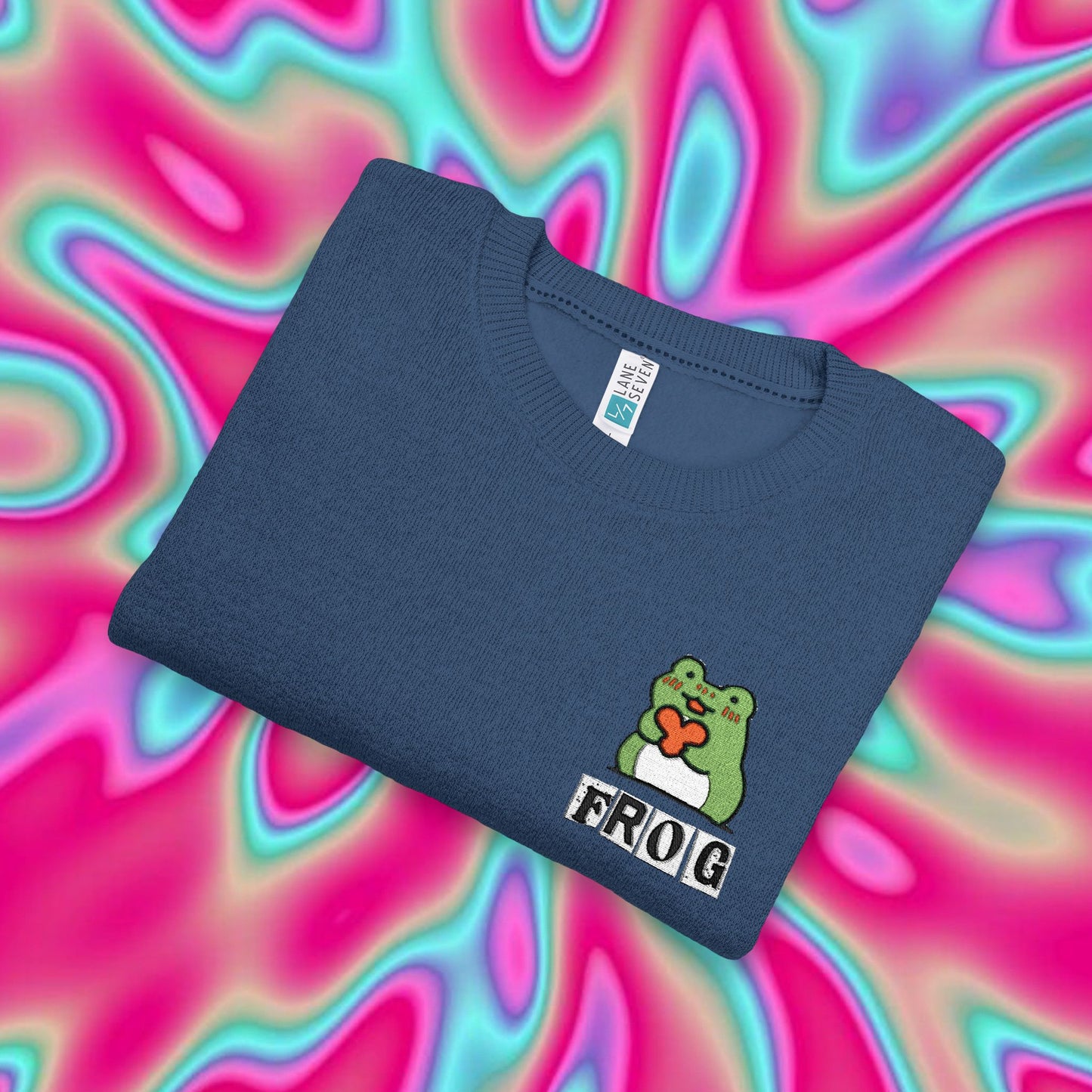 Frog Embroidered Crewneck Sweatshirt — Cute Pastel Nantucket Style
