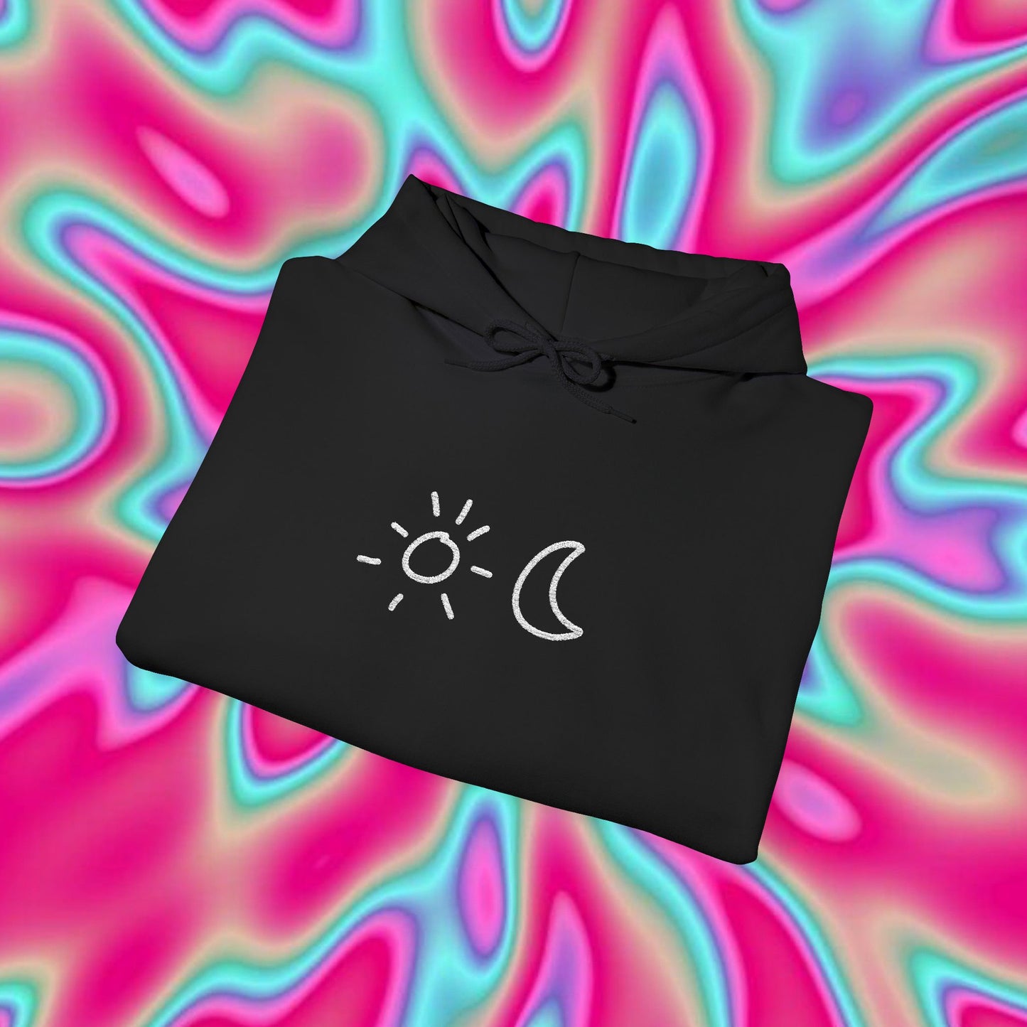 Day & Night Minimalist Hoodie — Sun and Moon Sketch Pullover