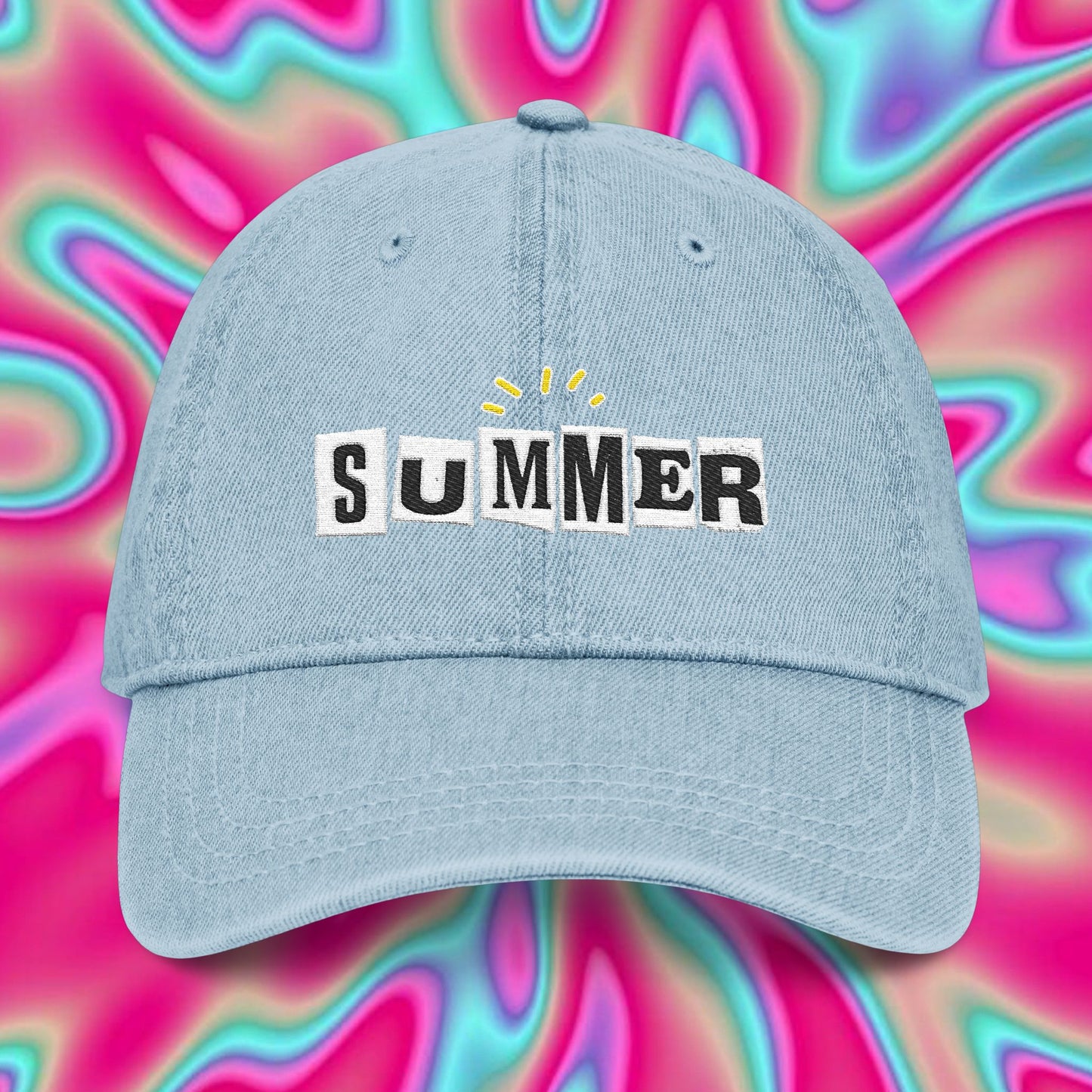 Summer Embroidered Denim Hat — Cute Sun Patch Cap