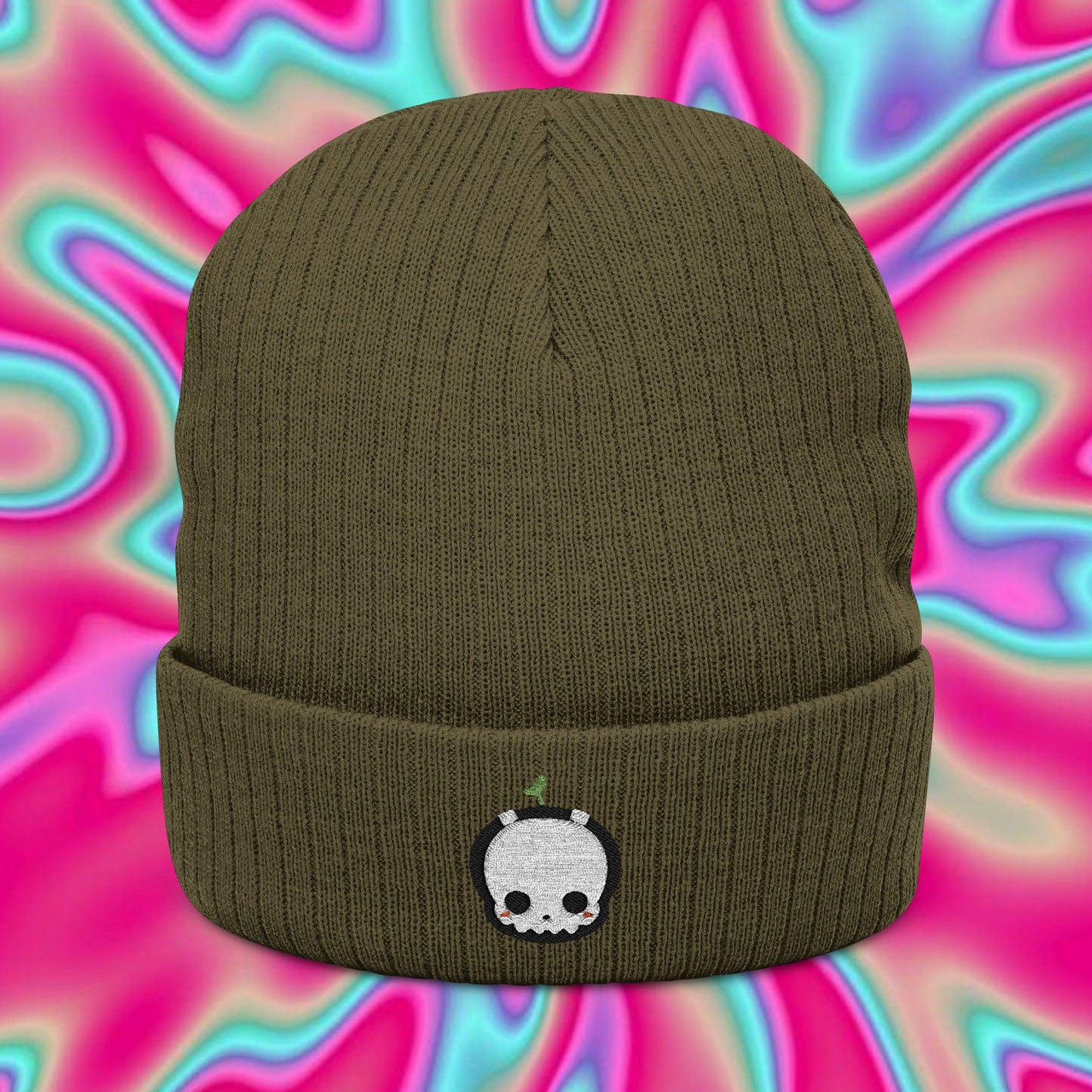 Ghost Sprout Ribbed Knit Beanie — Embroidered