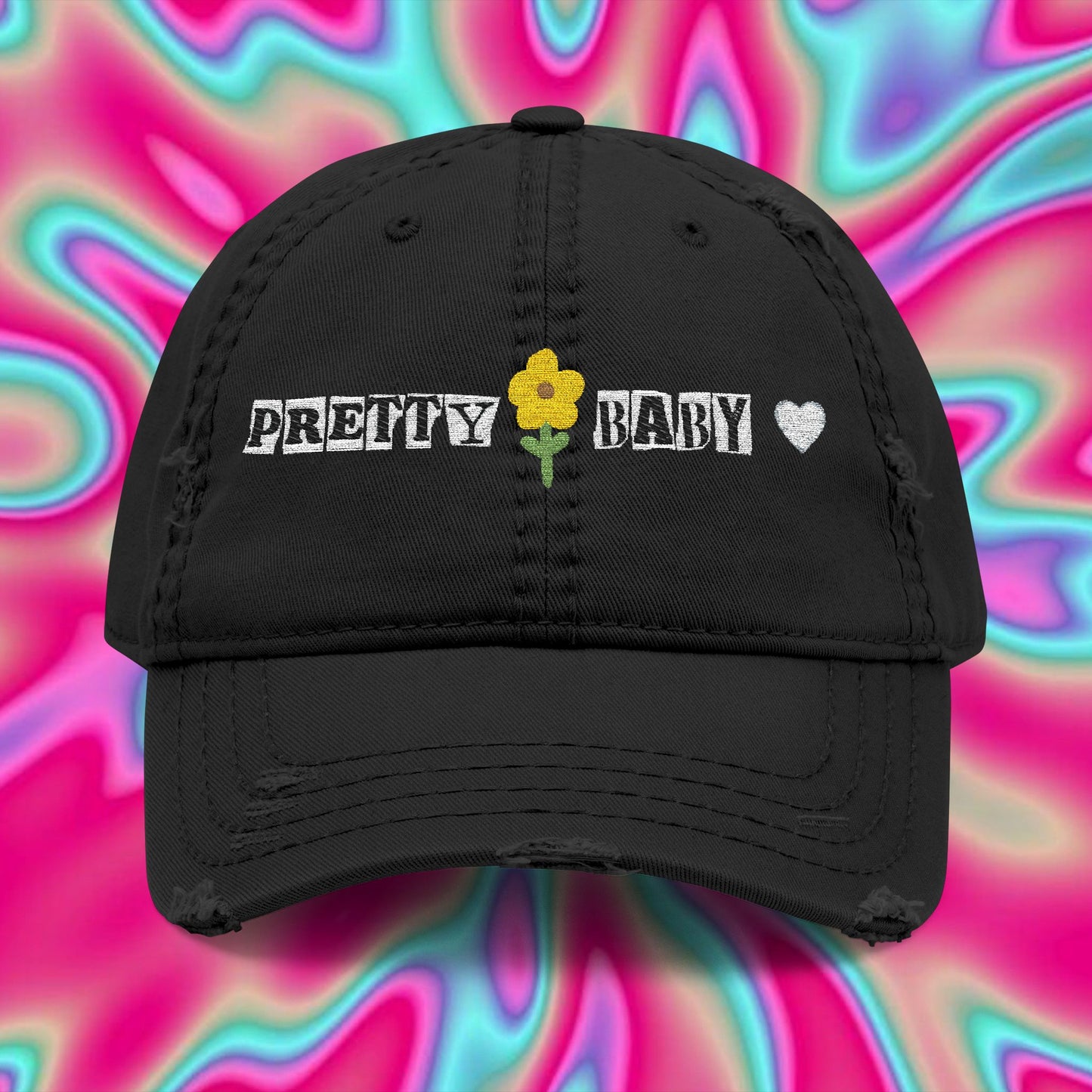 Pretty Floral Embroidered Distressed Dad Hat