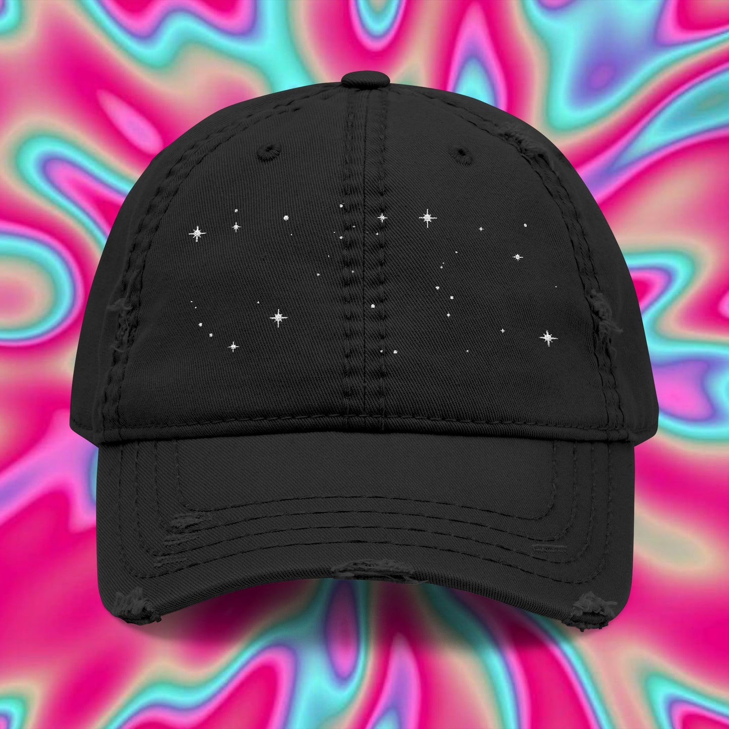 Distressed Dad Hat — Embroidered Stars & Sparkles