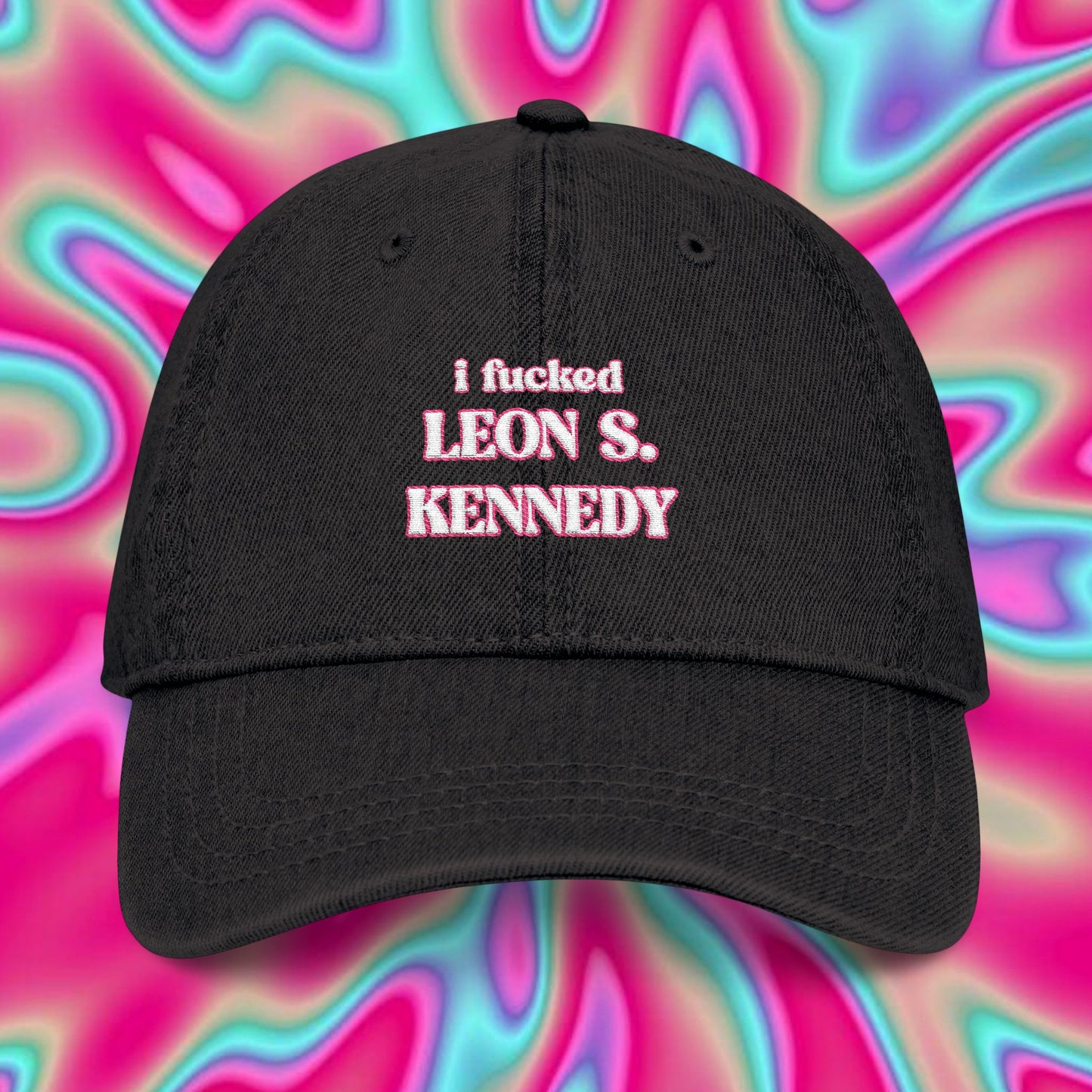 Embroidered Denim Hat — "I Fucked Leon S. Kennedy" Retro Gamer Cap