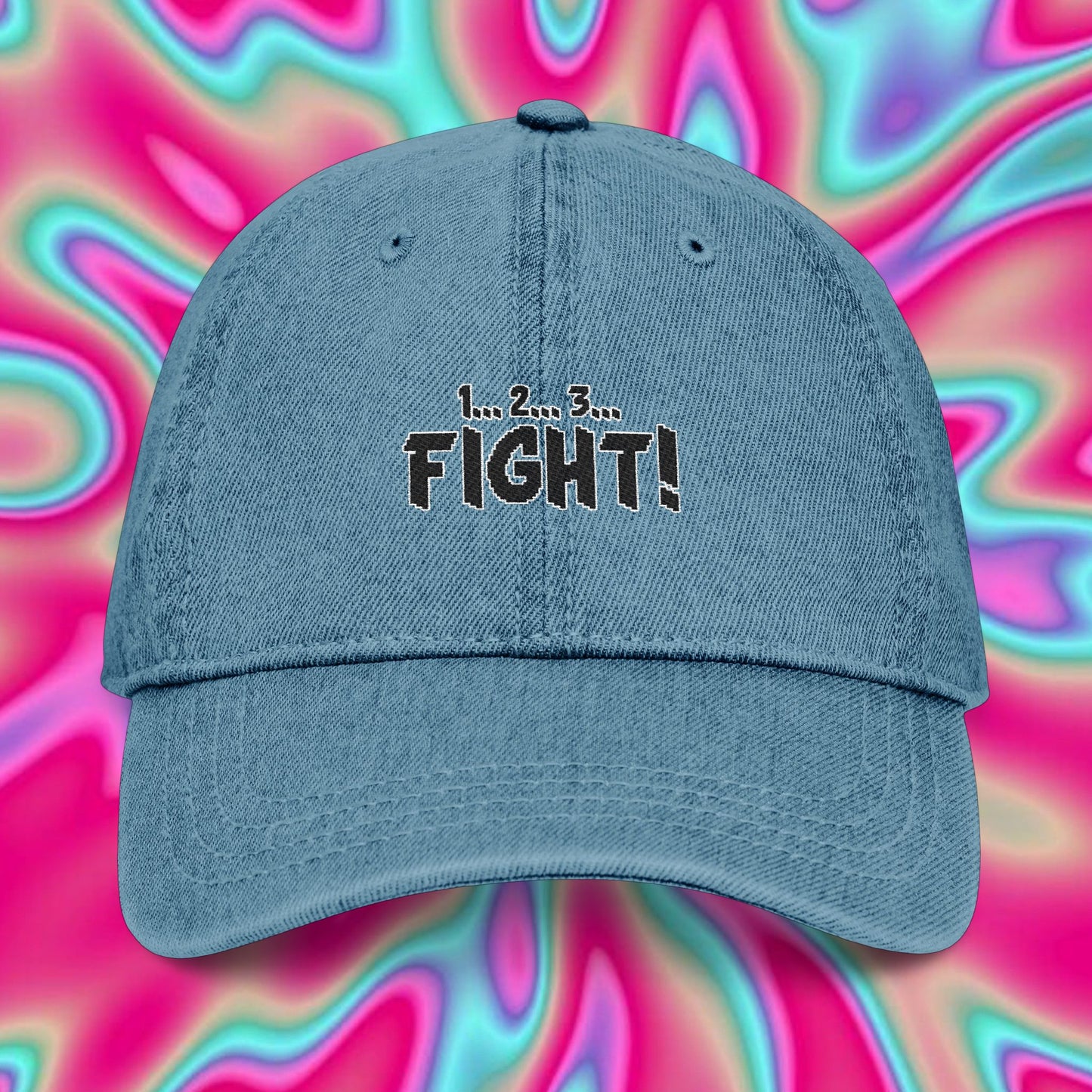 Embroidered Denim Cap — "1, 2, 3… FIGHT!" Retro Casual Hat