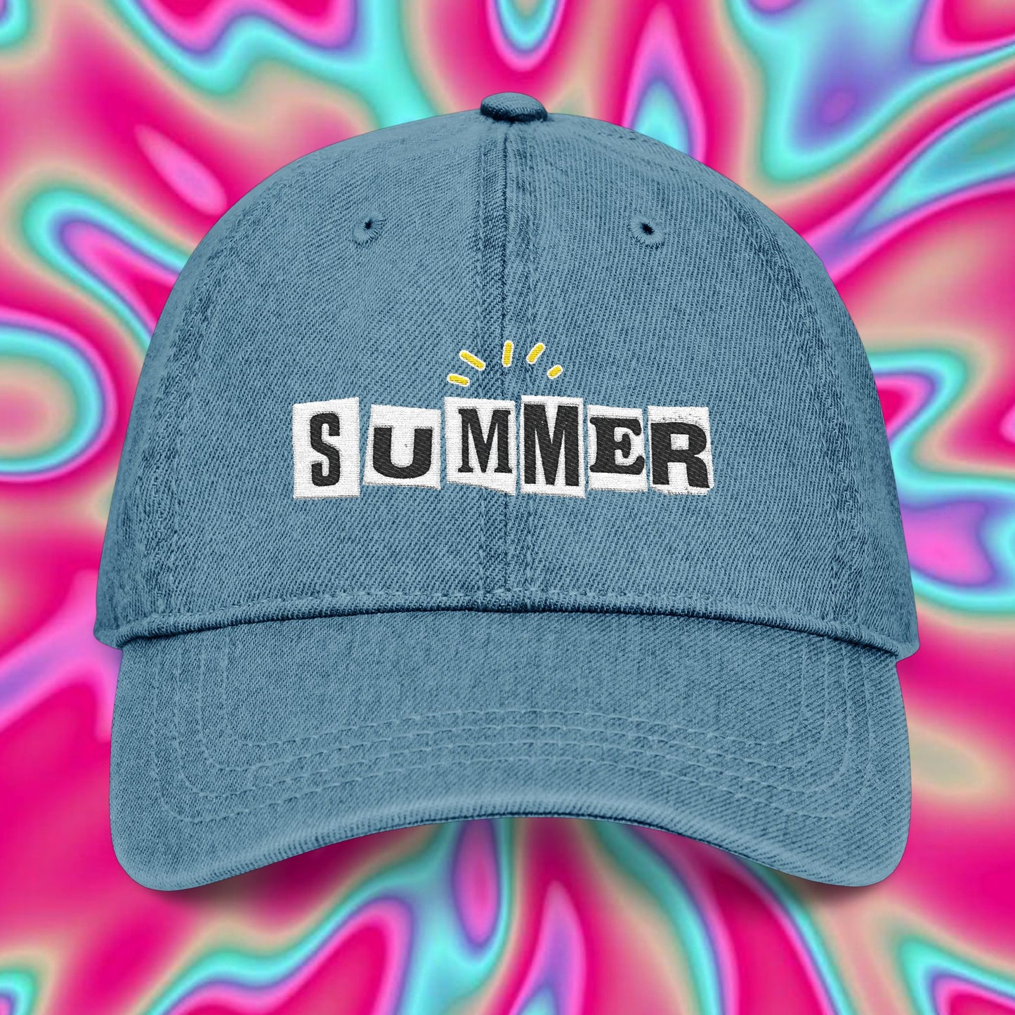 Summer Embroidered Denim Hat — Cute Sun Patch Cap