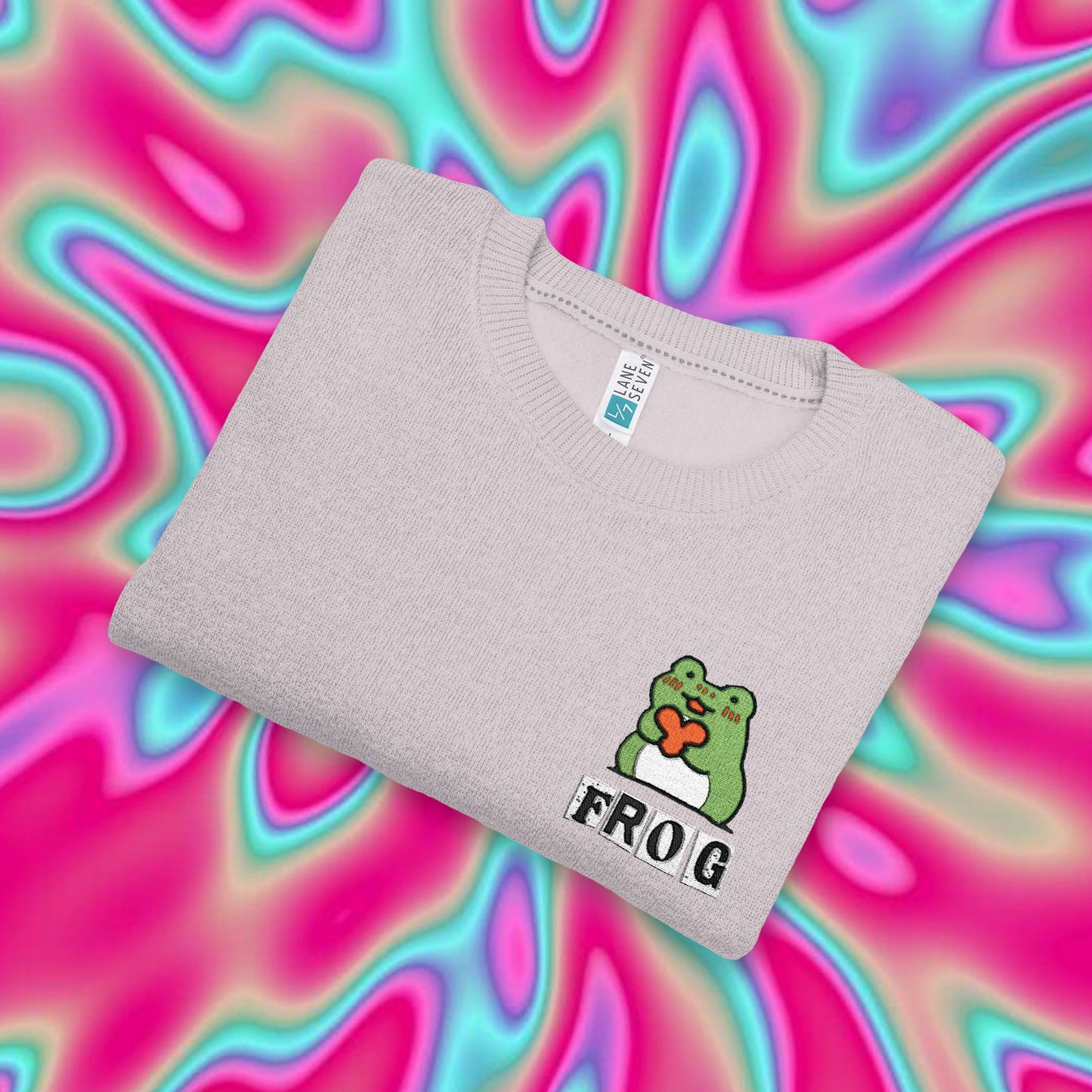 Frog Embroidered Crewneck Sweatshirt — Cute Pastel Nantucket Style