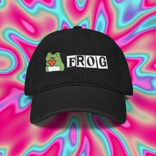 Embroidered 'Frog' Denim Hat — Cute Frog Heart Baseball Cap