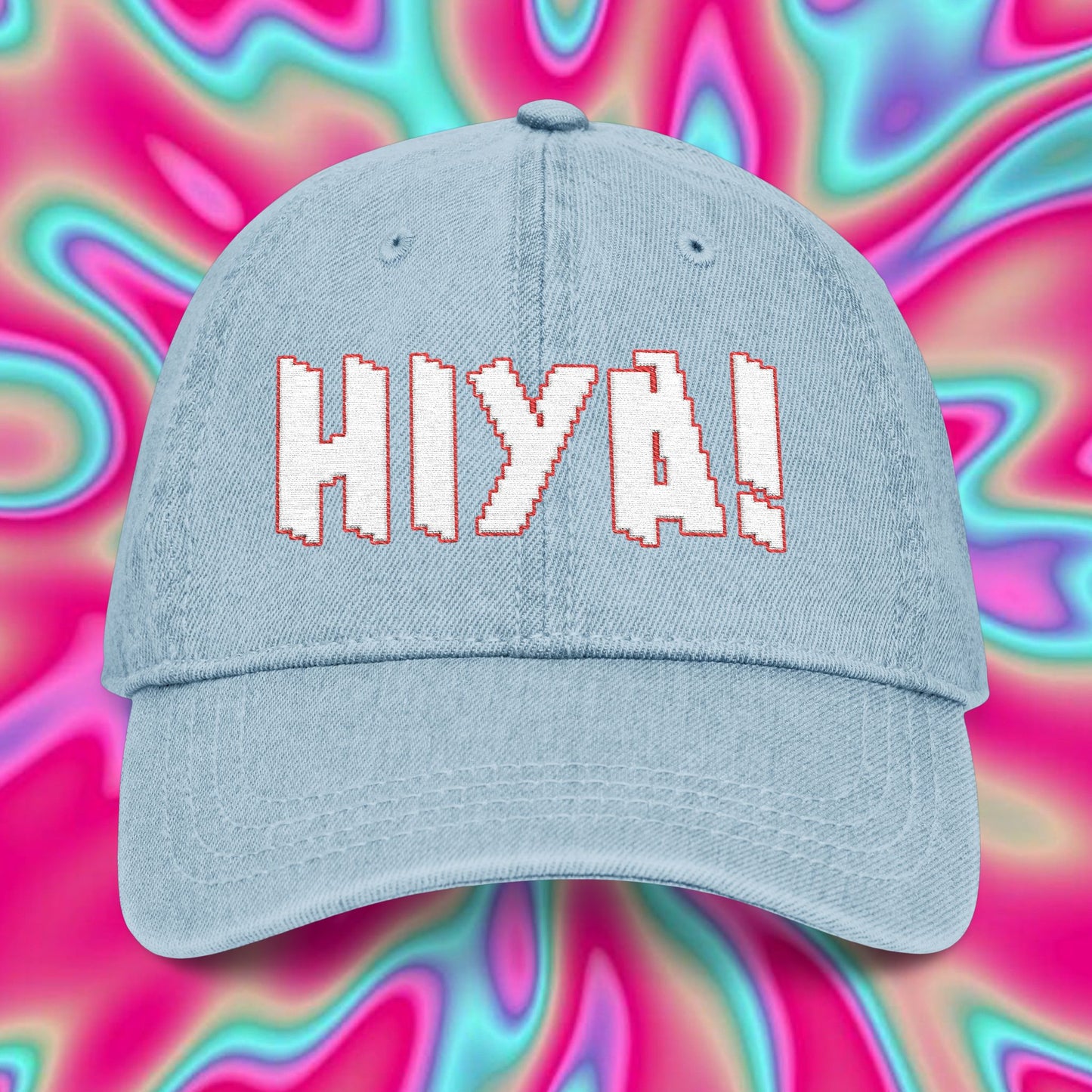 HIYA! Embroidered Denim Hat — Playful Casual Cap with Star Accent