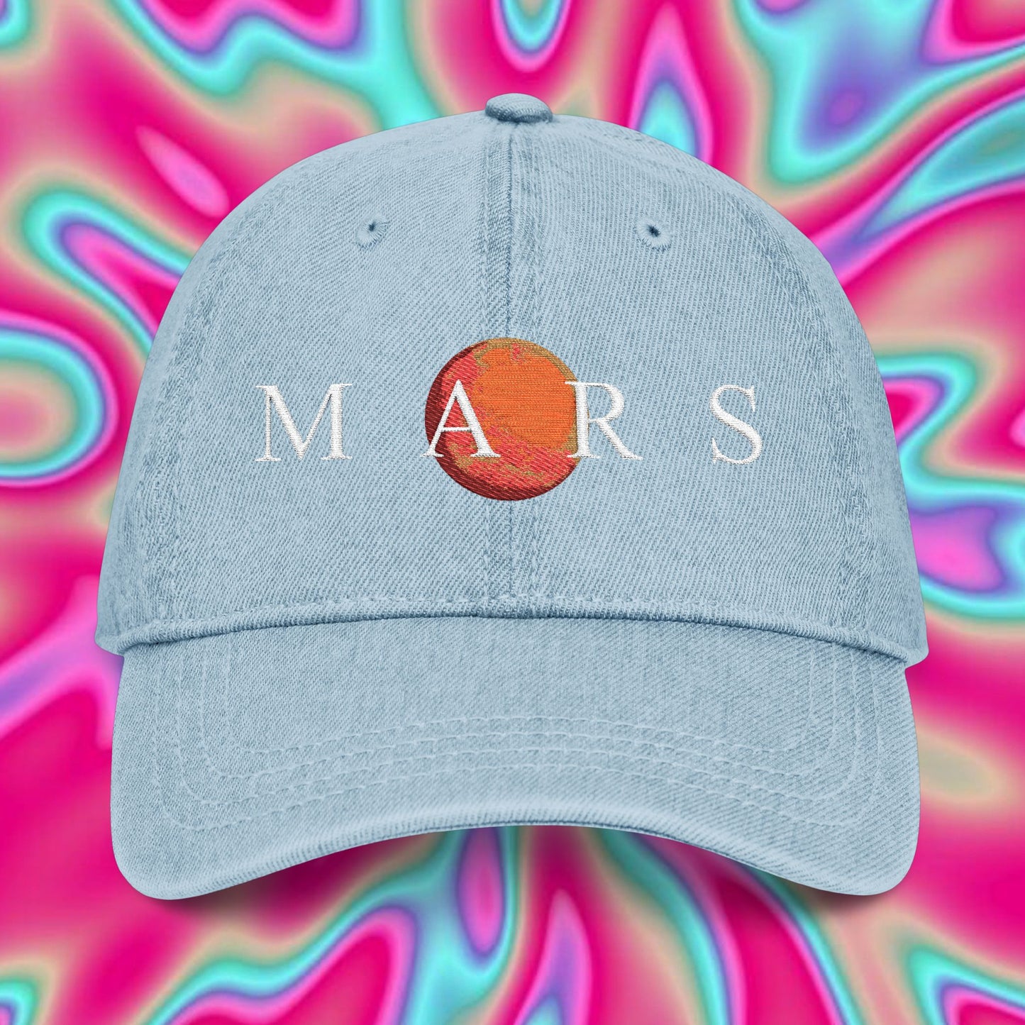 Mars Embroidered Denim Hat — Space Planet Baseball Cap