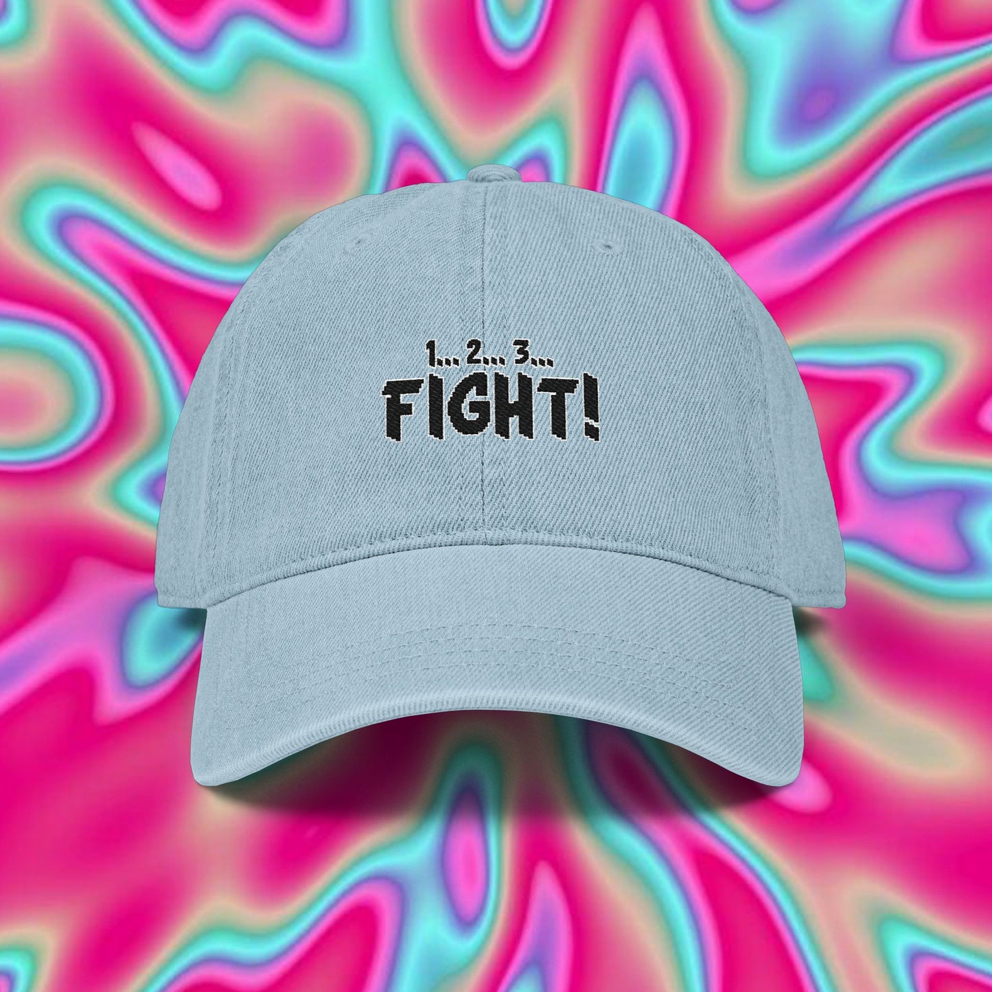 Embroidered Denim Cap — "1, 2, 3… FIGHT!" Retro Casual Hat