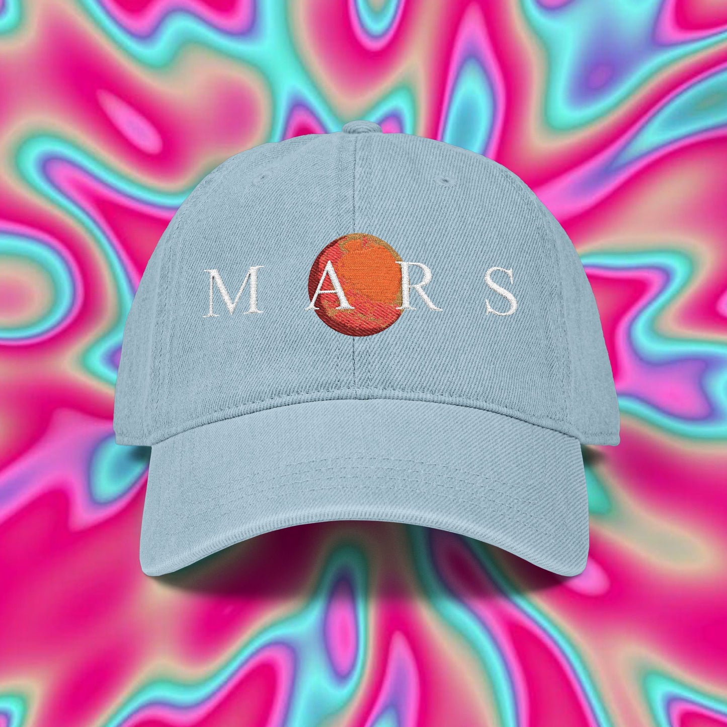Mars Embroidered Denim Hat — Space Planet Baseball Cap