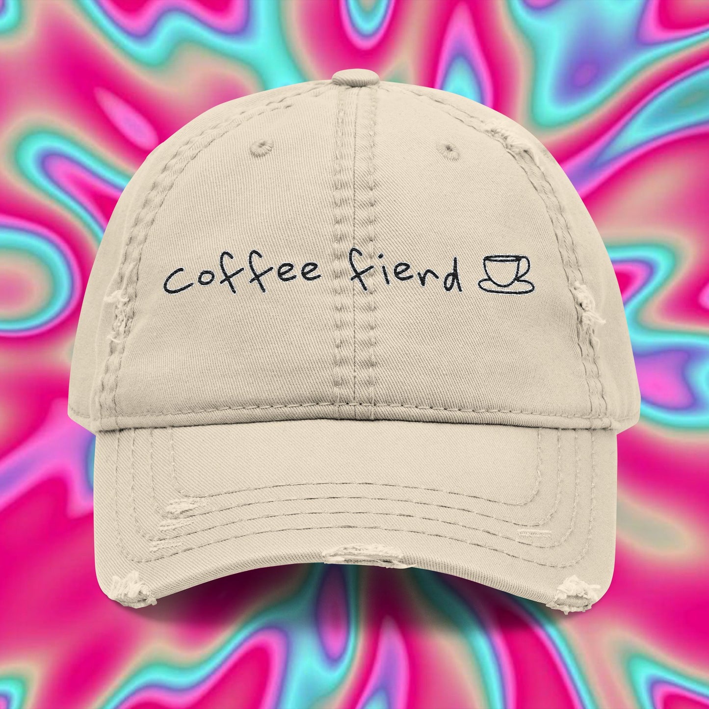 Coffee Fiend Embroidered Dad Hat — Distressed Coffee Lover Cap