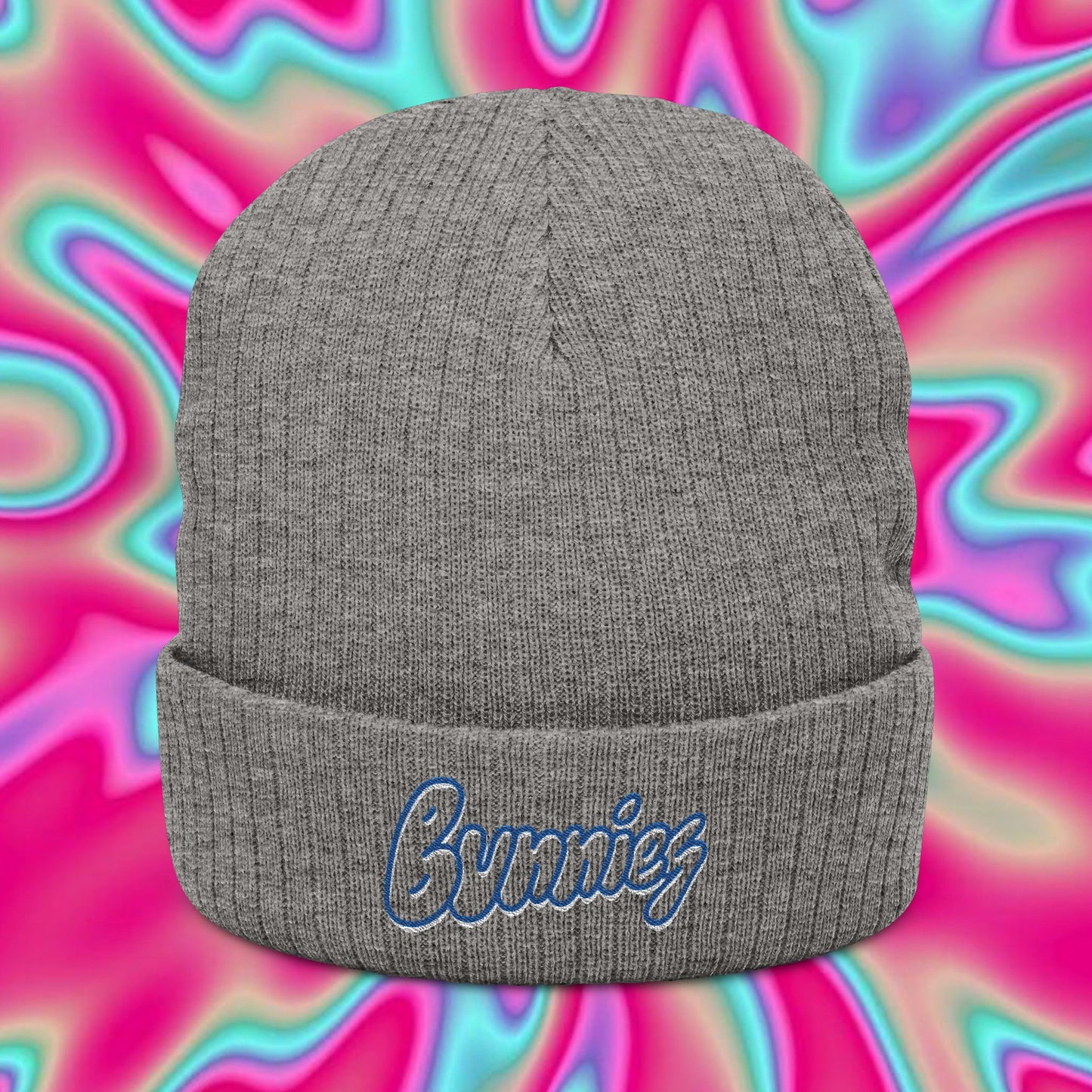 Embroidered 'Bunnies' Ribbed Knit Beanie — Cozy Streetwear Winter Hat