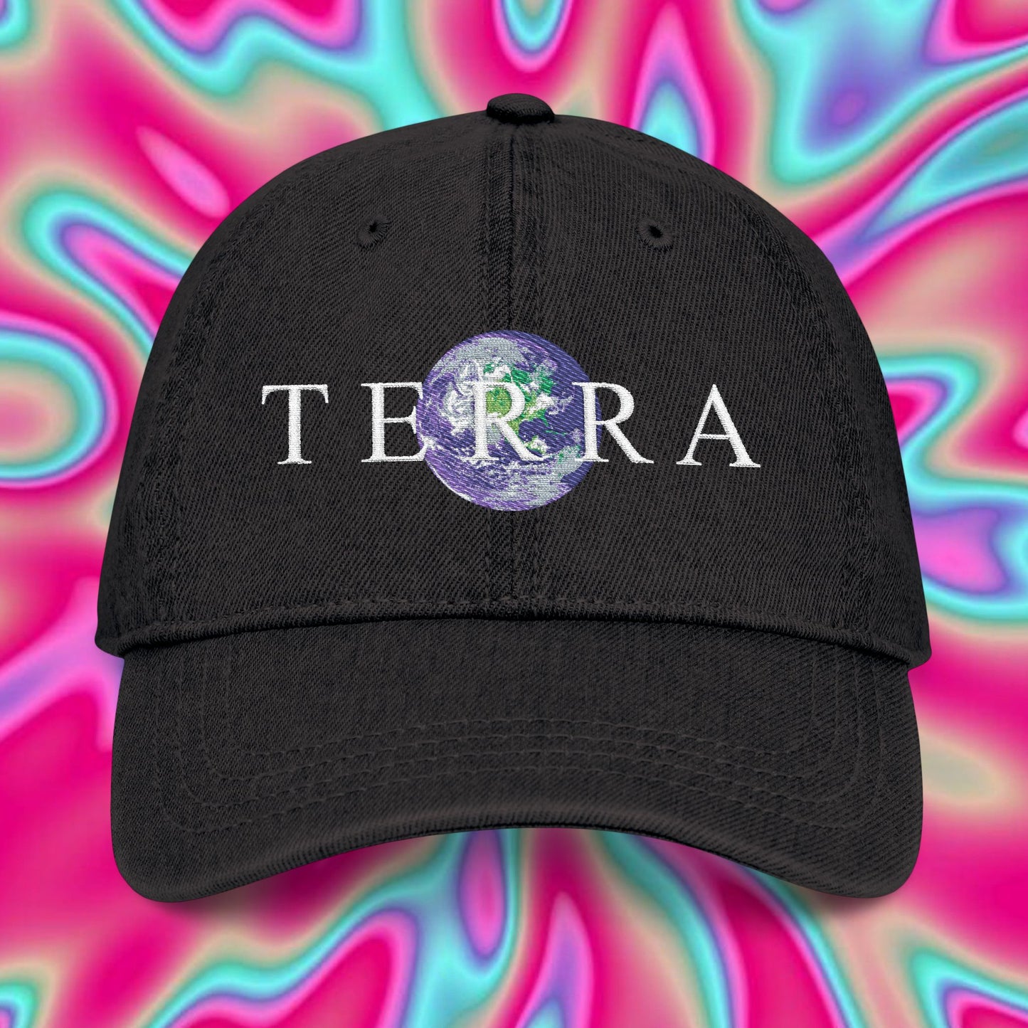 Terra Embroidered Denim Hat – Earth Graphic Adjustable Cap