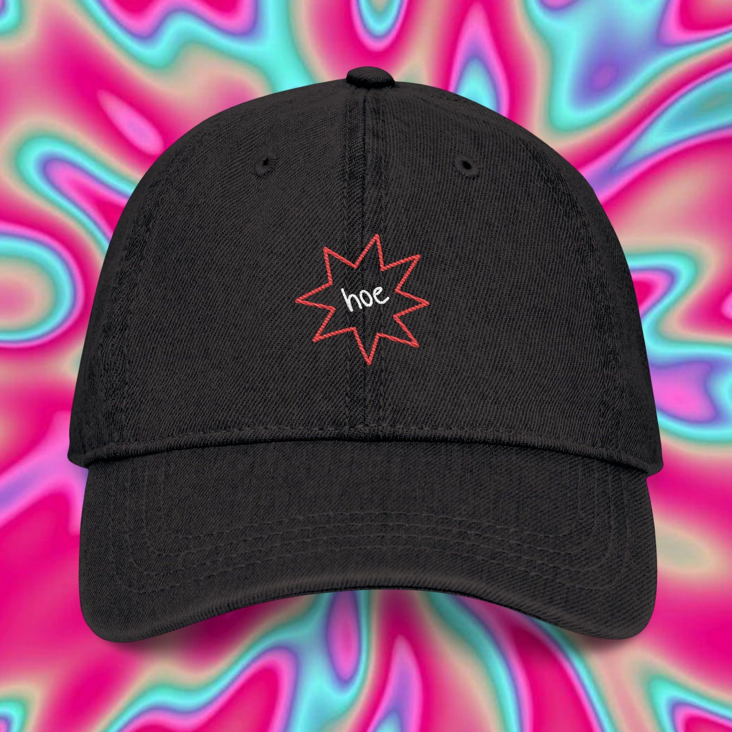 Embroidered Starburst Denim Hat — “Vibe” Minimal Logo Cap