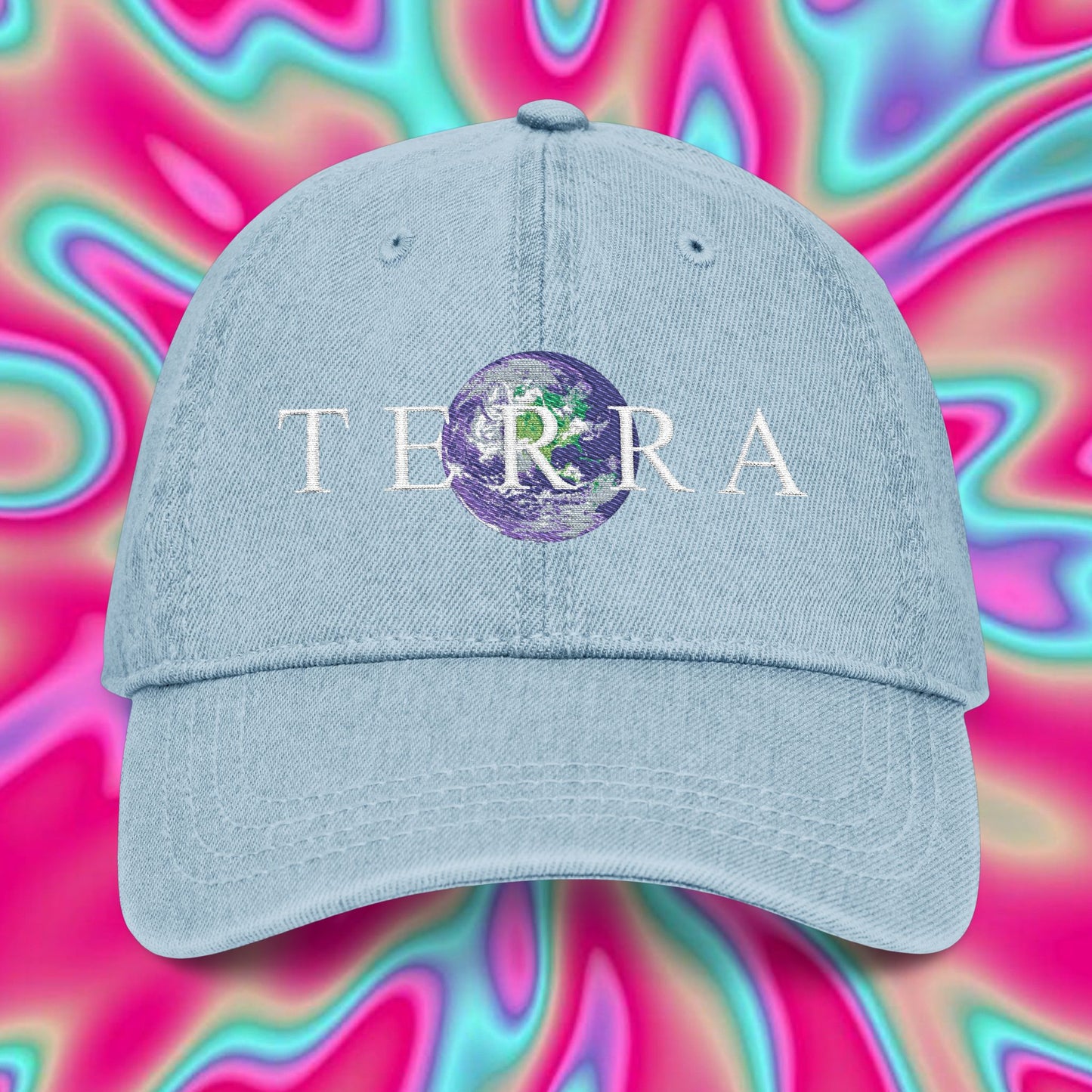 Terra Embroidered Denim Hat – Earth Graphic Adjustable Cap