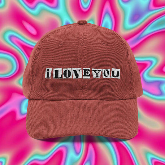 Vintage Corduroy Cap — Embroidered "I LOVE YOU" Dad Hat
