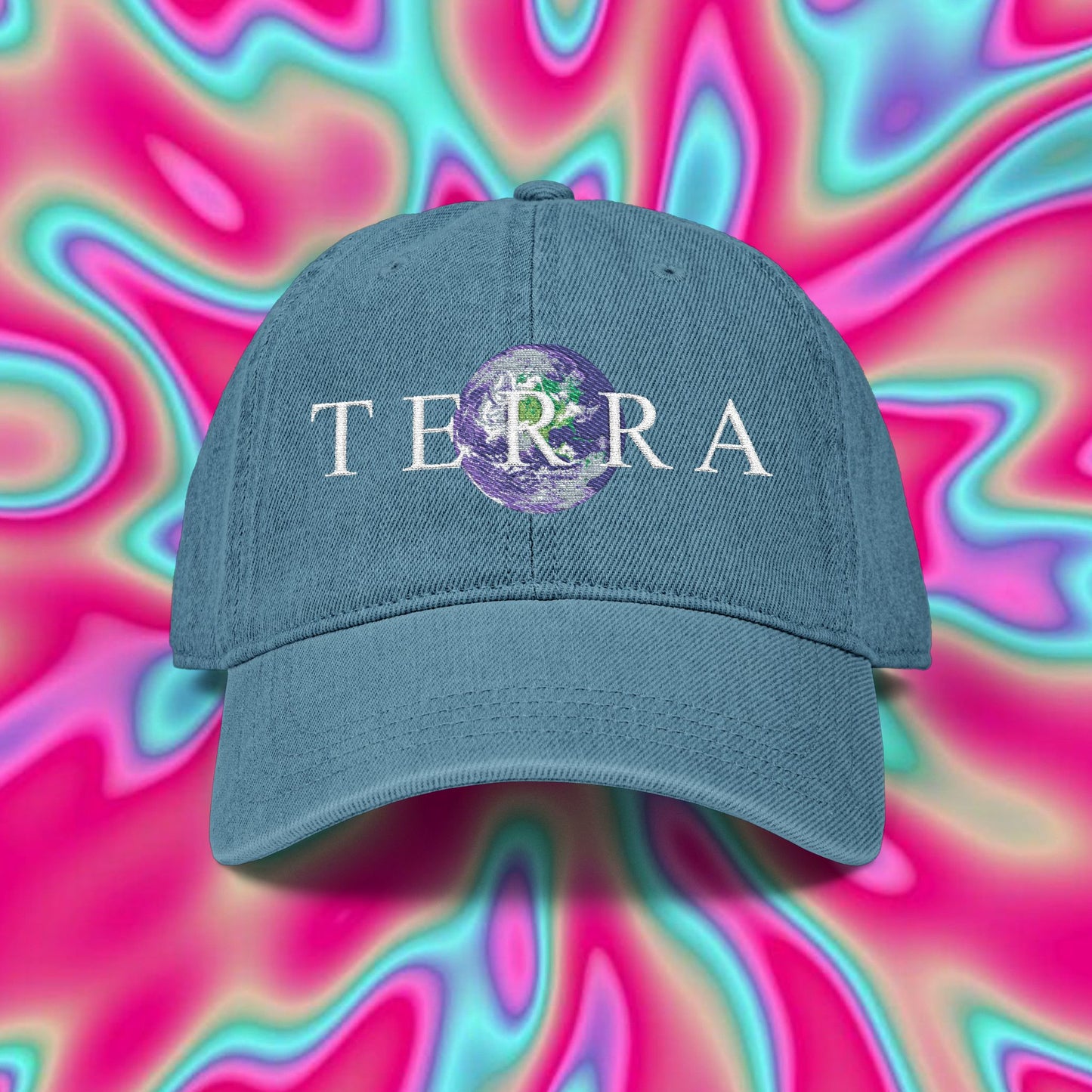 Terra Embroidered Denim Hat – Earth Graphic Adjustable Cap