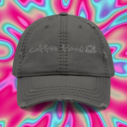 Coffee Fiend Embroidered Dad Hat — Distressed Coffee Lover Cap
