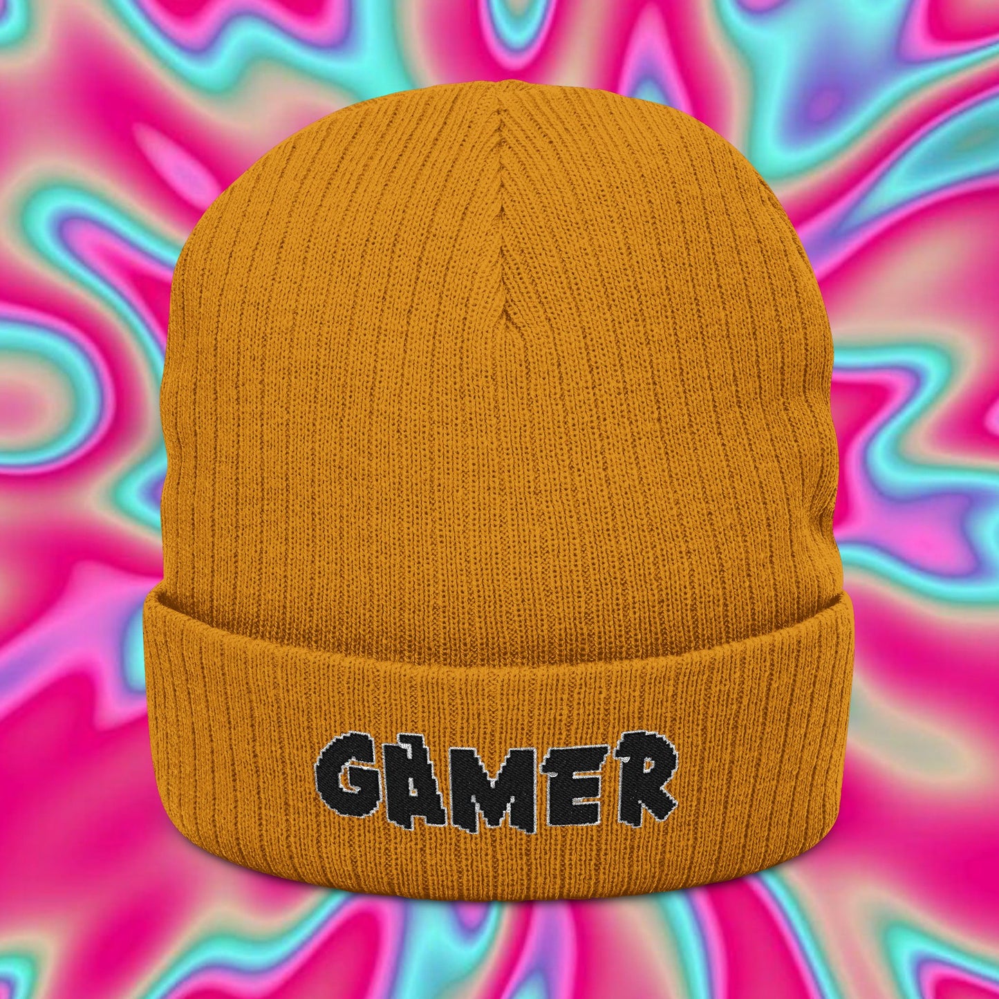 Gamer Embroidered Beanie — Ribbed Knit Cuffed Hat for Gamers