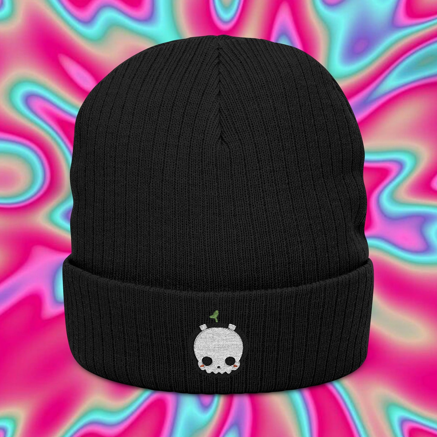 Ghost Sprout Ribbed Knit Beanie — Embroidered