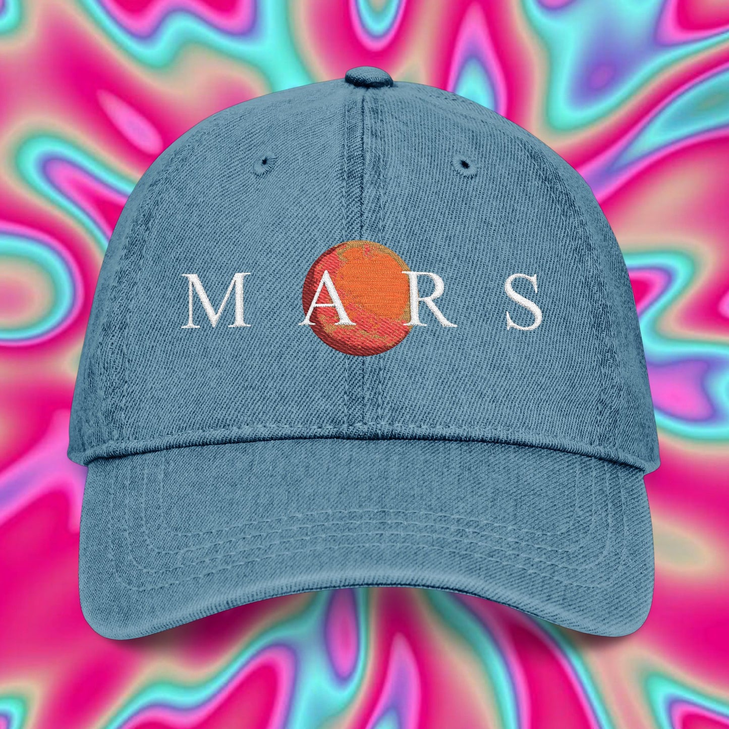 Mars Embroidered Denim Hat — Space Planet Baseball Cap