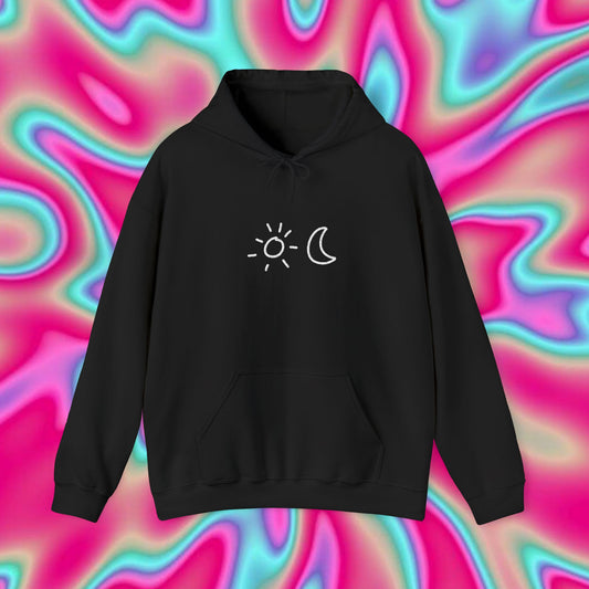 Day & Night Minimalist Hoodie — Sun and Moon Sketch Pullover