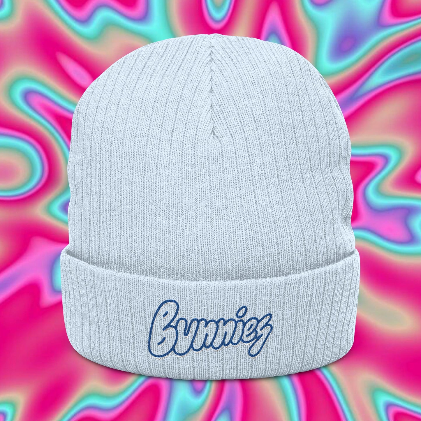 Embroidered 'Bunnies' Ribbed Knit Beanie — Cozy Streetwear Winter Hat