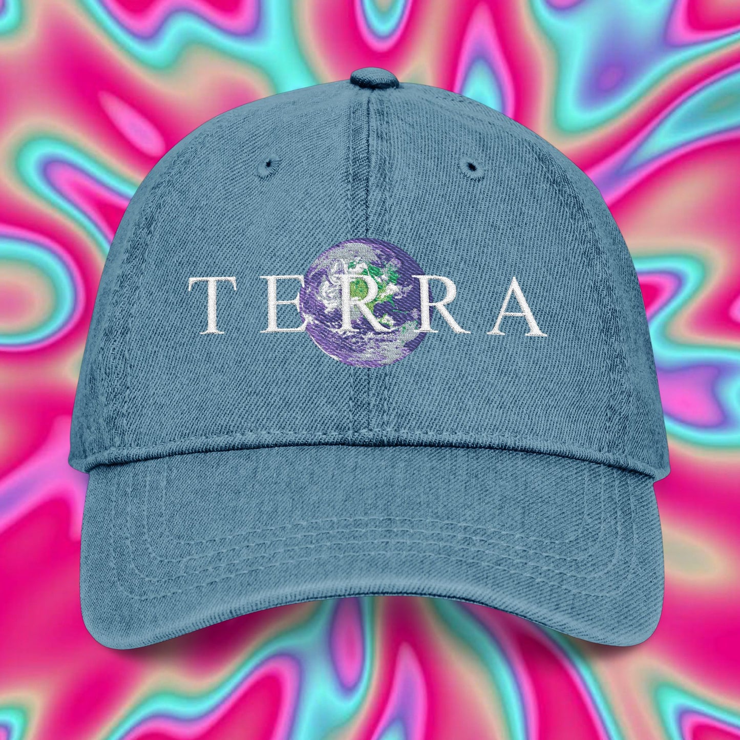 Terra Embroidered Denim Hat – Earth Graphic Adjustable Cap