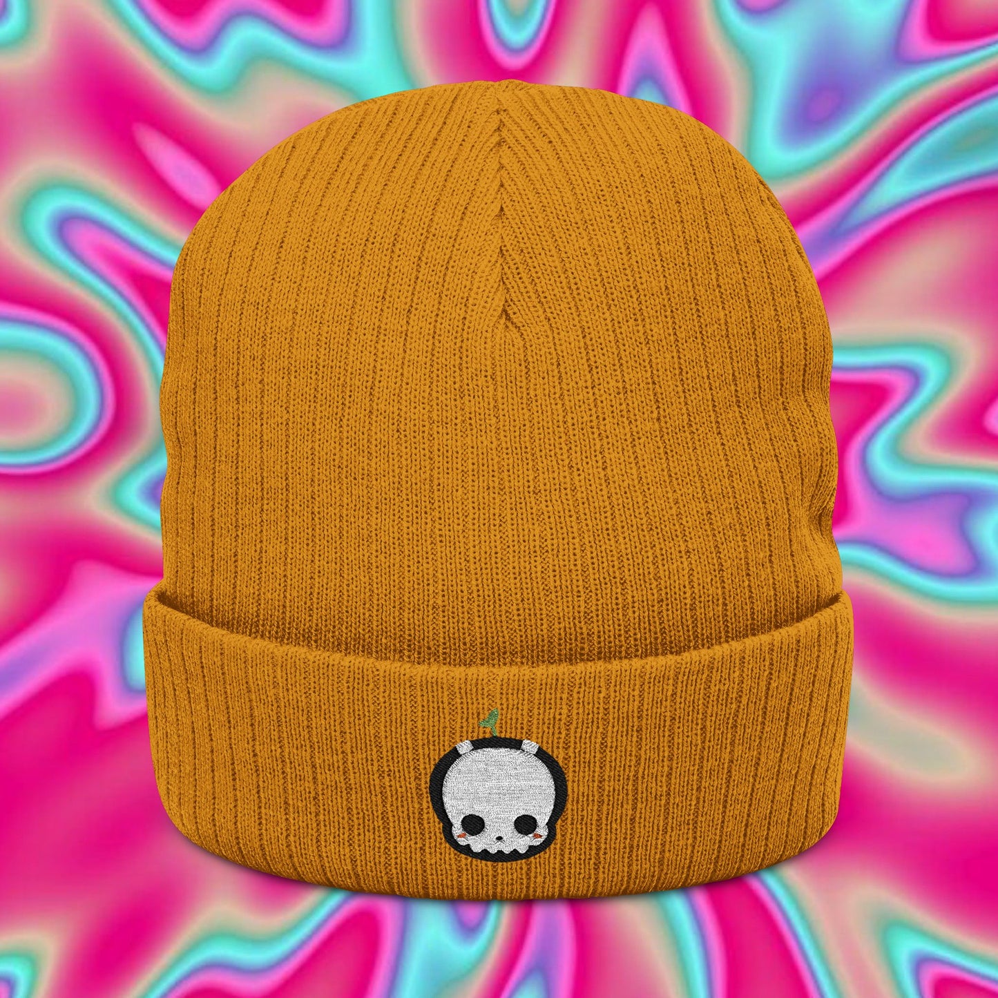 Ghost Sprout Ribbed Knit Beanie — Embroidered