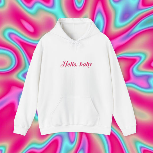 Hello, baby Hooded Sweatshirt — Cute Pink Script Pullover