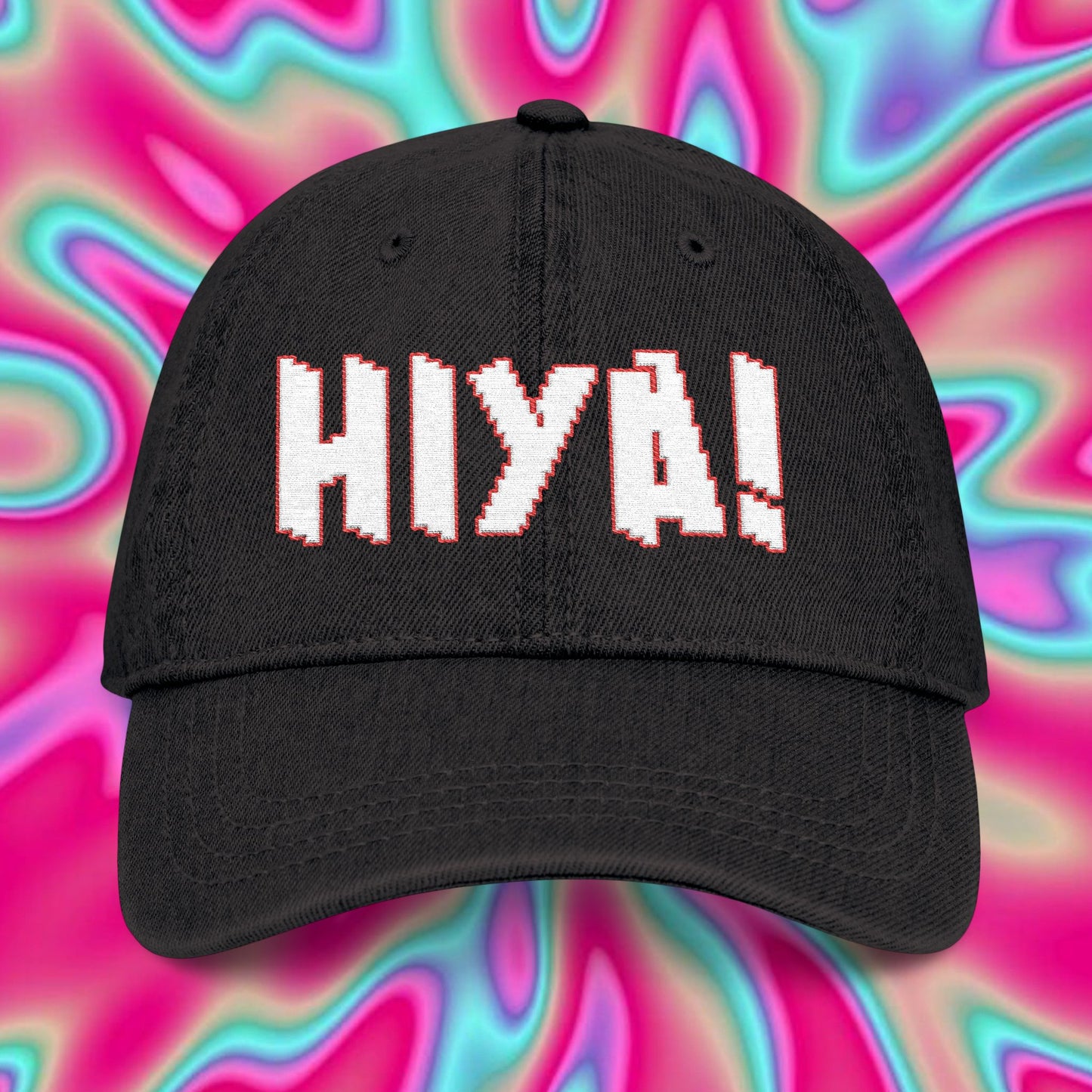 HIYA! Embroidered Denim Hat — Playful Casual Cap with Star Accent