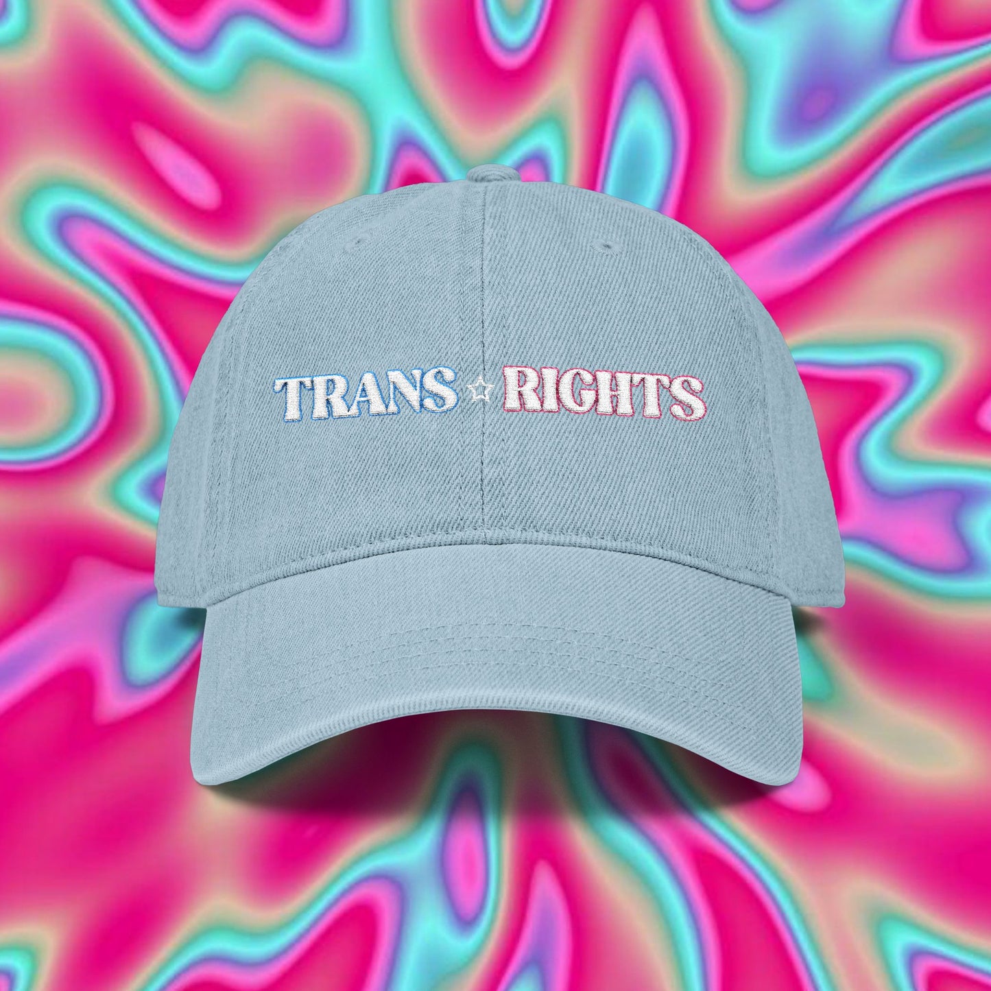 Trans Rights Embroidered Denim Hat — Pride Transgender Support Cap