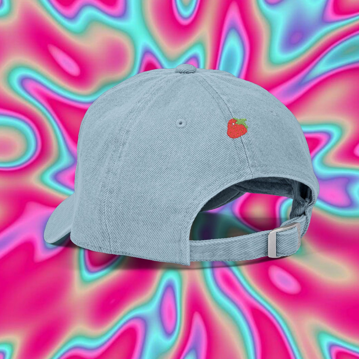 Embroidered 'GIRLS' Denim Baseball Cap with Strawberry Accent