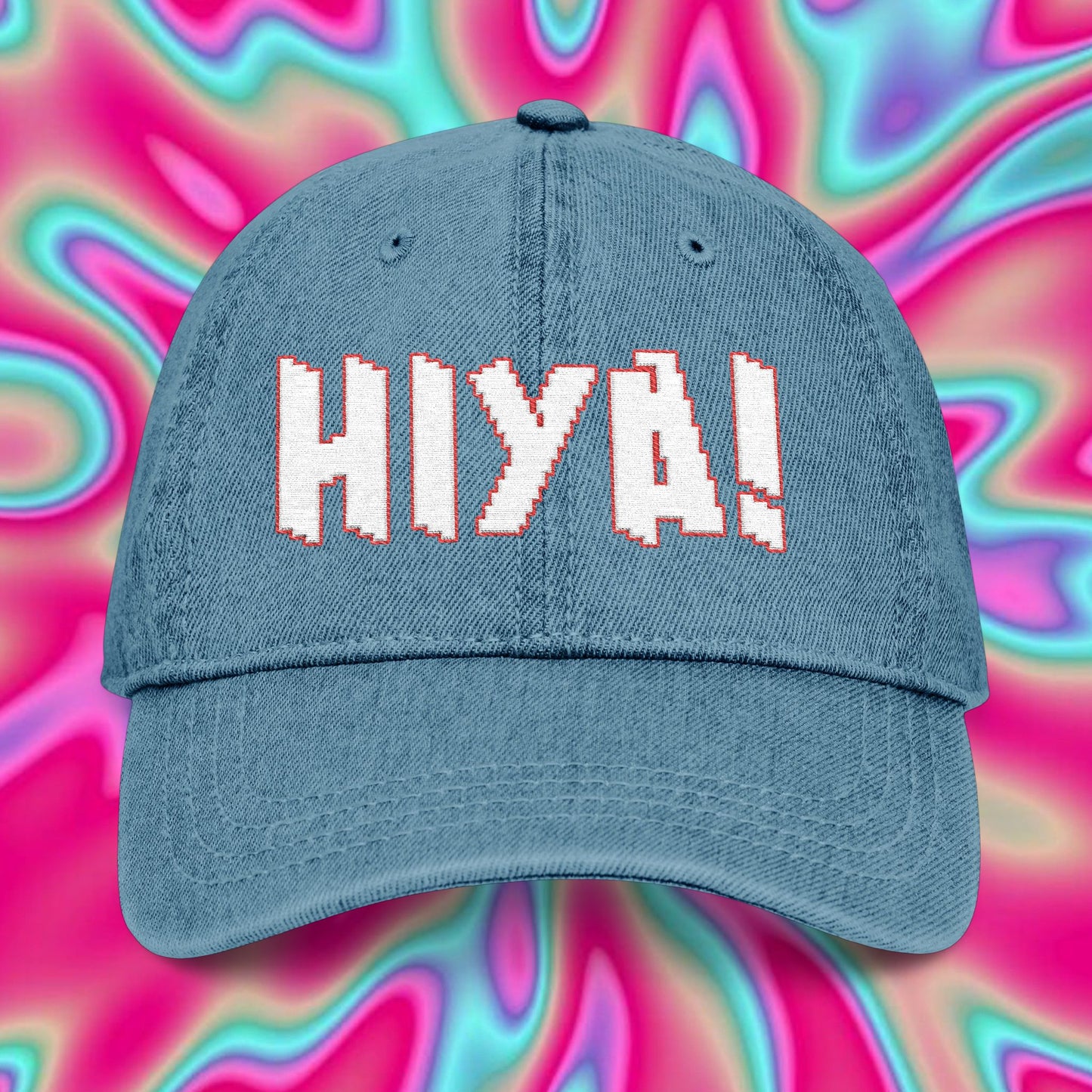 HIYA! Embroidered Denim Hat — Playful Casual Cap with Star Accent