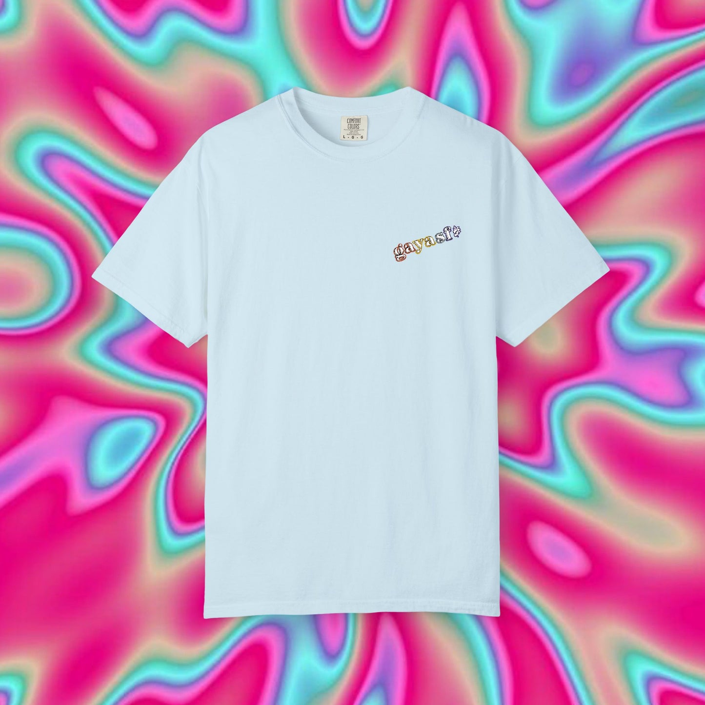 White Graphic T-Shirt — Colorful Tiny Logo Chest Print, Casual Streetwear