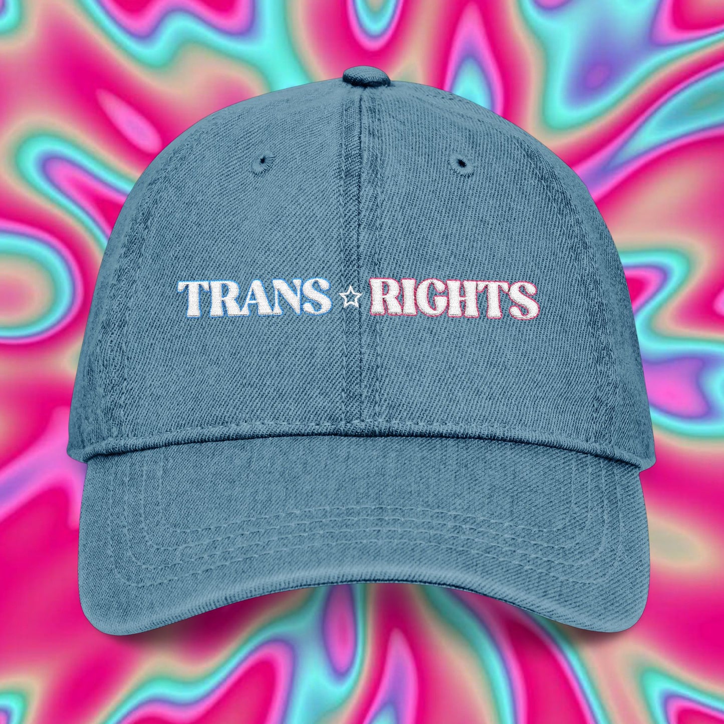 Trans Rights Embroidered Denim Hat — Pride Transgender Support Cap