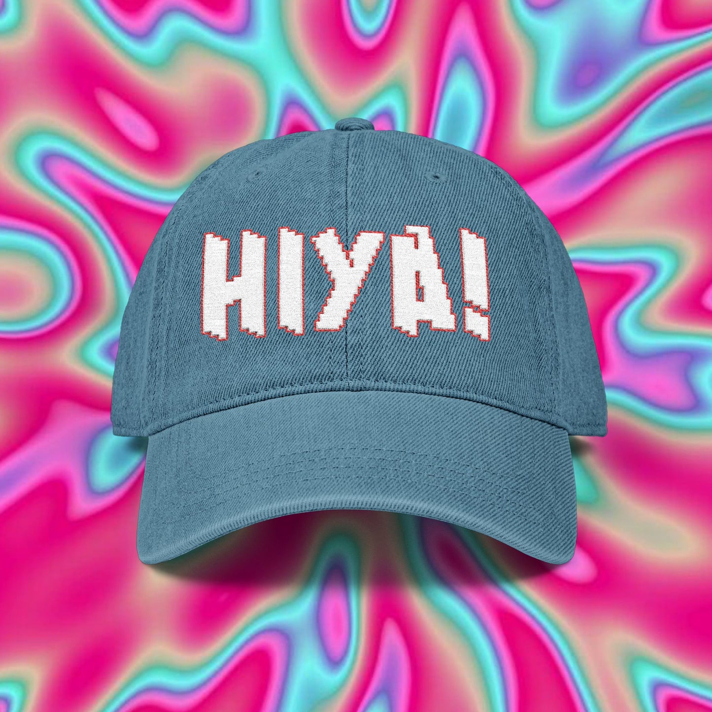 HIYA! Embroidered Denim Hat — Playful Casual Cap with Star Accent