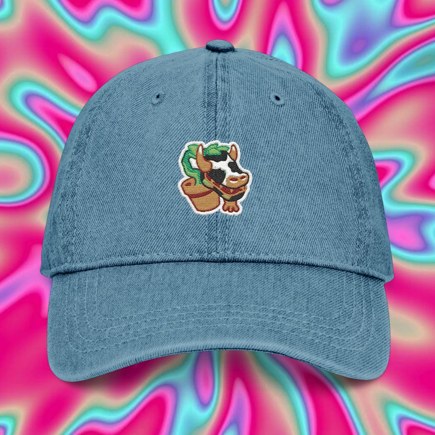 Cowplant Embroidered Denim Hat — Sims 4 Inspired Cap