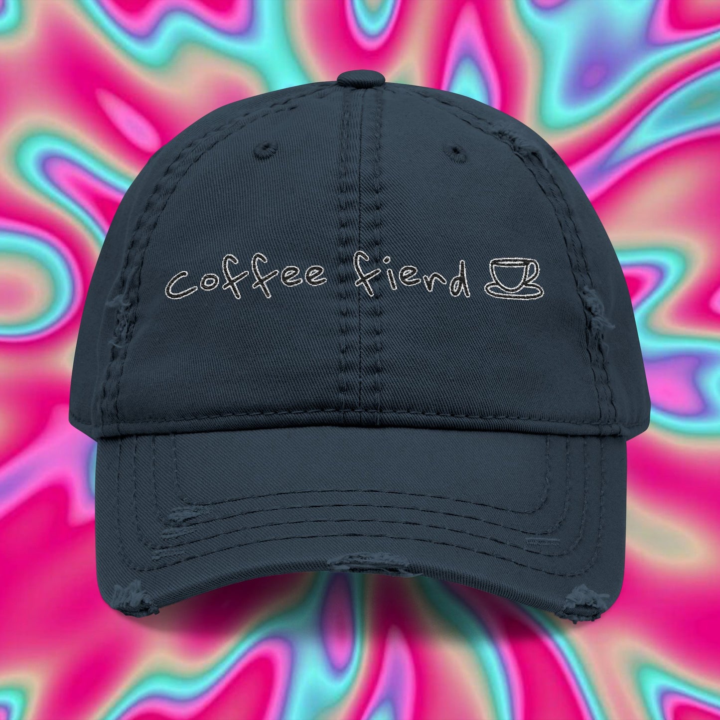 Coffee Fiend Embroidered Dad Hat — Distressed Coffee Lover Cap