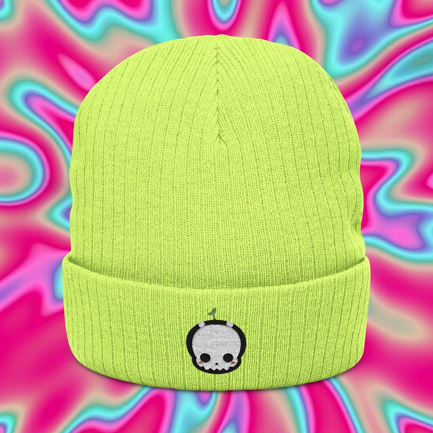 Ghost Sprout Ribbed Knit Beanie — Embroidered