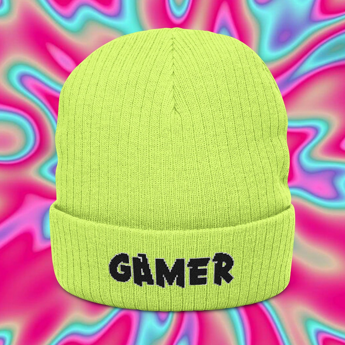 Gamer Embroidered Beanie — Ribbed Knit Cuffed Hat for Gamers