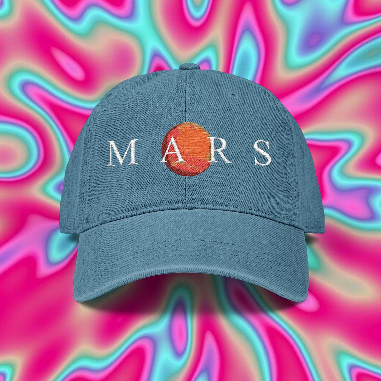 Mars Embroidered Denim Hat — Space Planet Baseball Cap