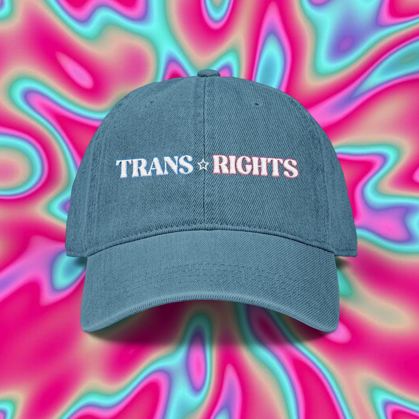 Trans Rights Embroidered Denim Hat — Pride Transgender Support Cap