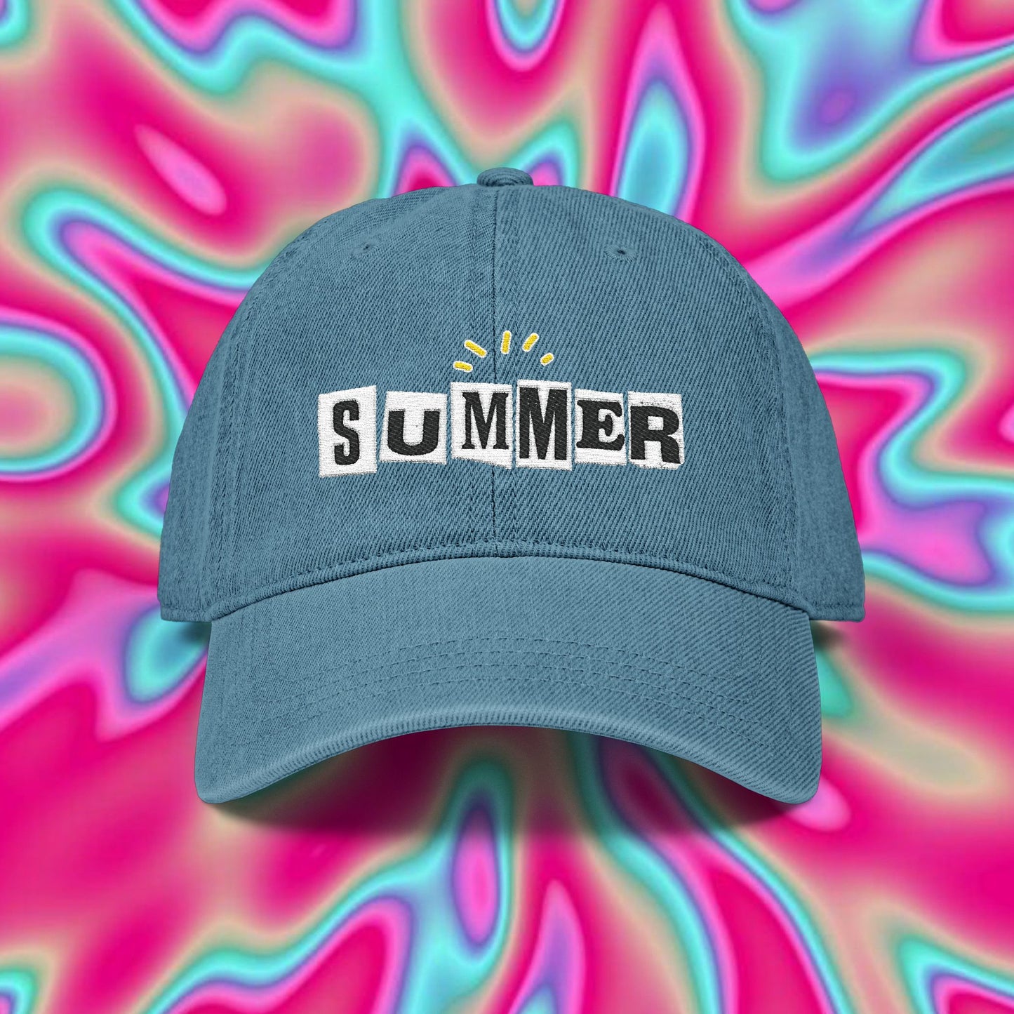 Summer Embroidered Denim Hat — Cute Sun Patch Cap