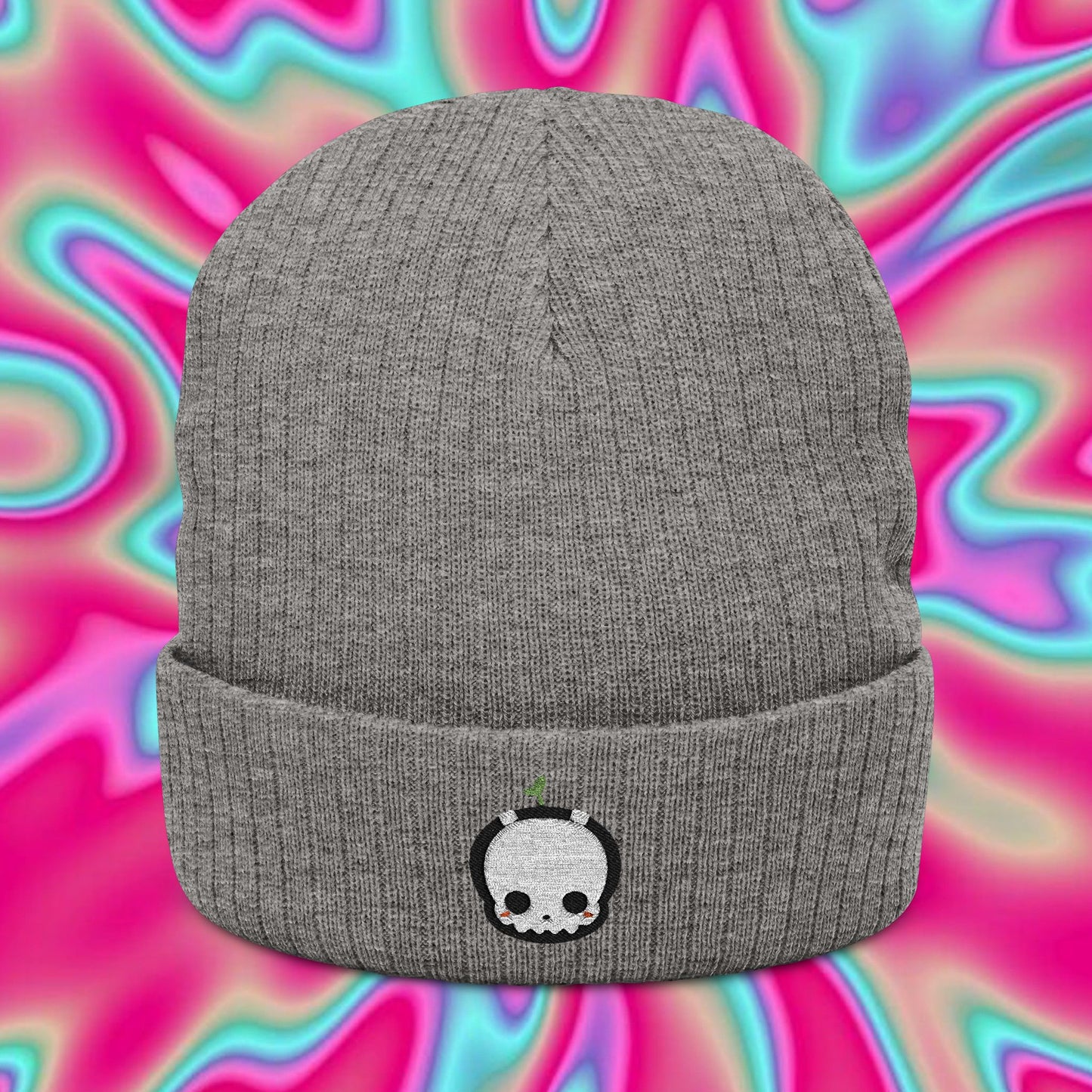 Ghost Sprout Ribbed Knit Beanie — Embroidered