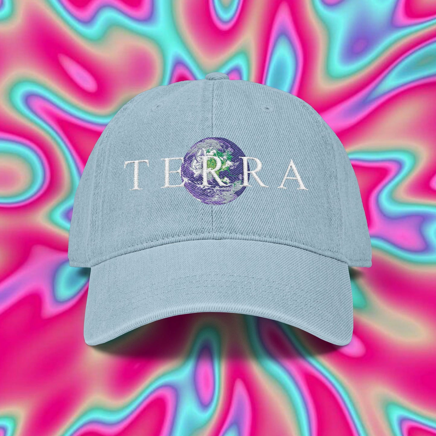 Terra Embroidered Denim Hat – Earth Graphic Adjustable Cap