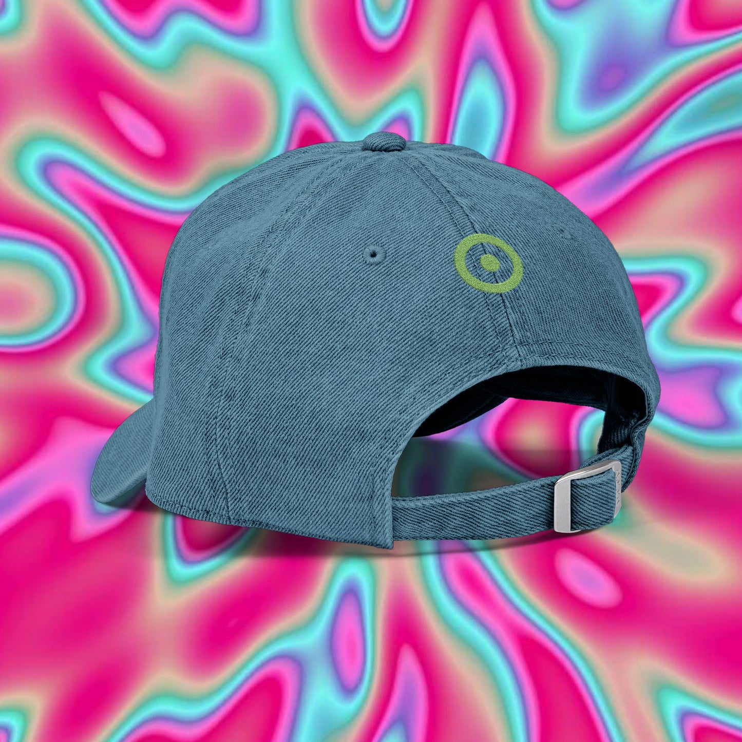 Embroidered Denim Hat — Neon Japanese Kanji Design