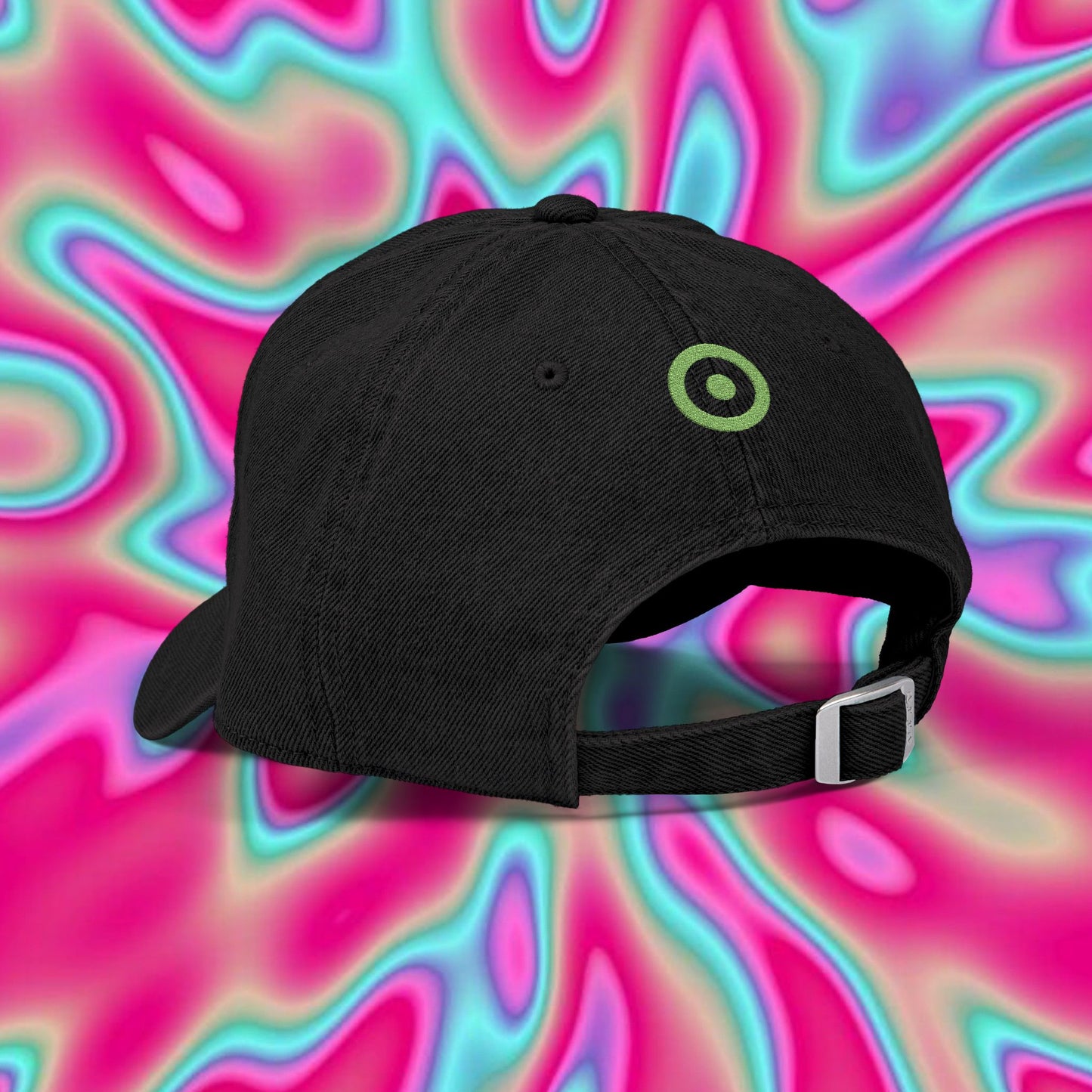 Embroidered Denim Hat — Neon Japanese Kanji Design